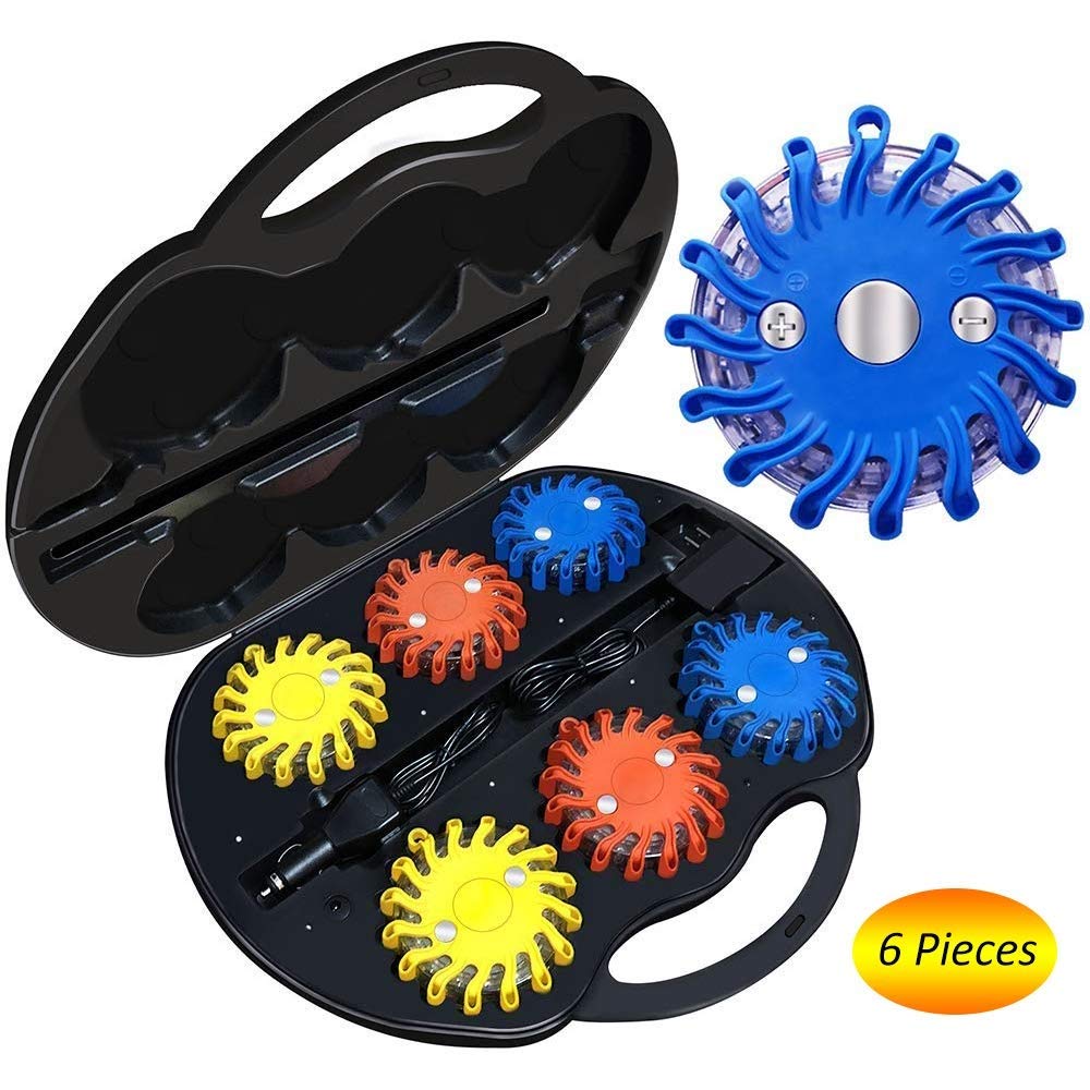 6 Pack Emergency LED Road Flares with 9 Flash Modes - Magnetic Base & Hook Included - Waterproof Safety Warning Lights for Trucks, Cars, Boats - Perfect for Roadside Emergencies, Camping & Nighttime Visibility