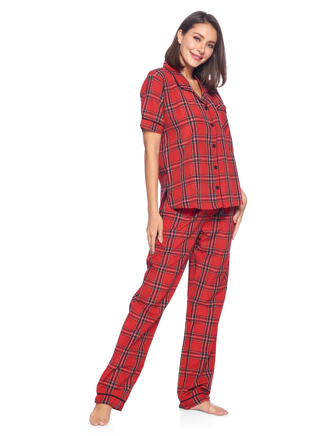 Ashford & Brooks Women's Plaid Woven Pajama Set - Soft 2-Piece Button Down Sleepwear & Loungewear for Cozy Nights & Relaxing at Home