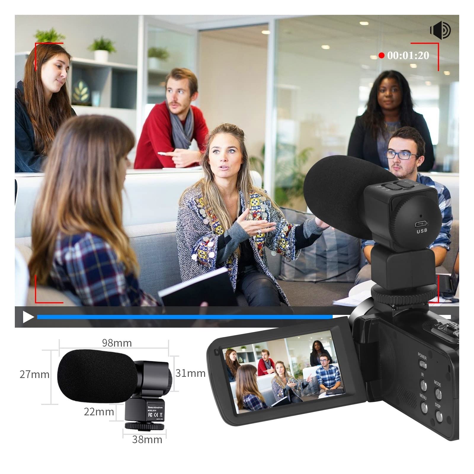 AUBEST 4K Night Vision Camcorder with Infrared, Slow Motion & Loop Recording - 64GB SD Card Included - Perfect for Vlogging, Home Security, and Outdoor Adventures