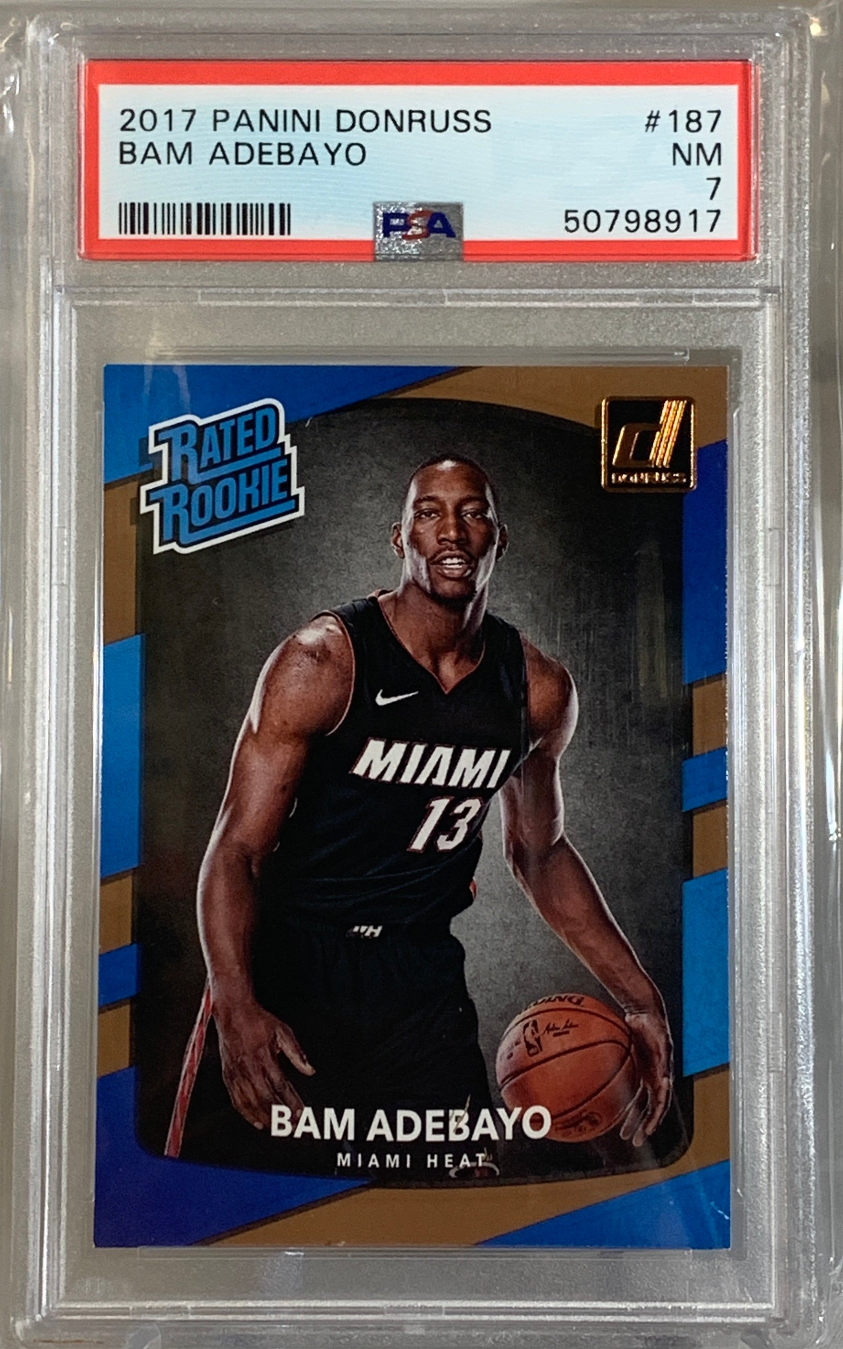 2017-18 Panini Donruss Bam Adebayo Rookie Card #187 PSA 7 Graded Miami Heat Basketball Trading Card - Perfect for NBA Collectors, Sports Memorabilia Fans and Card Investors