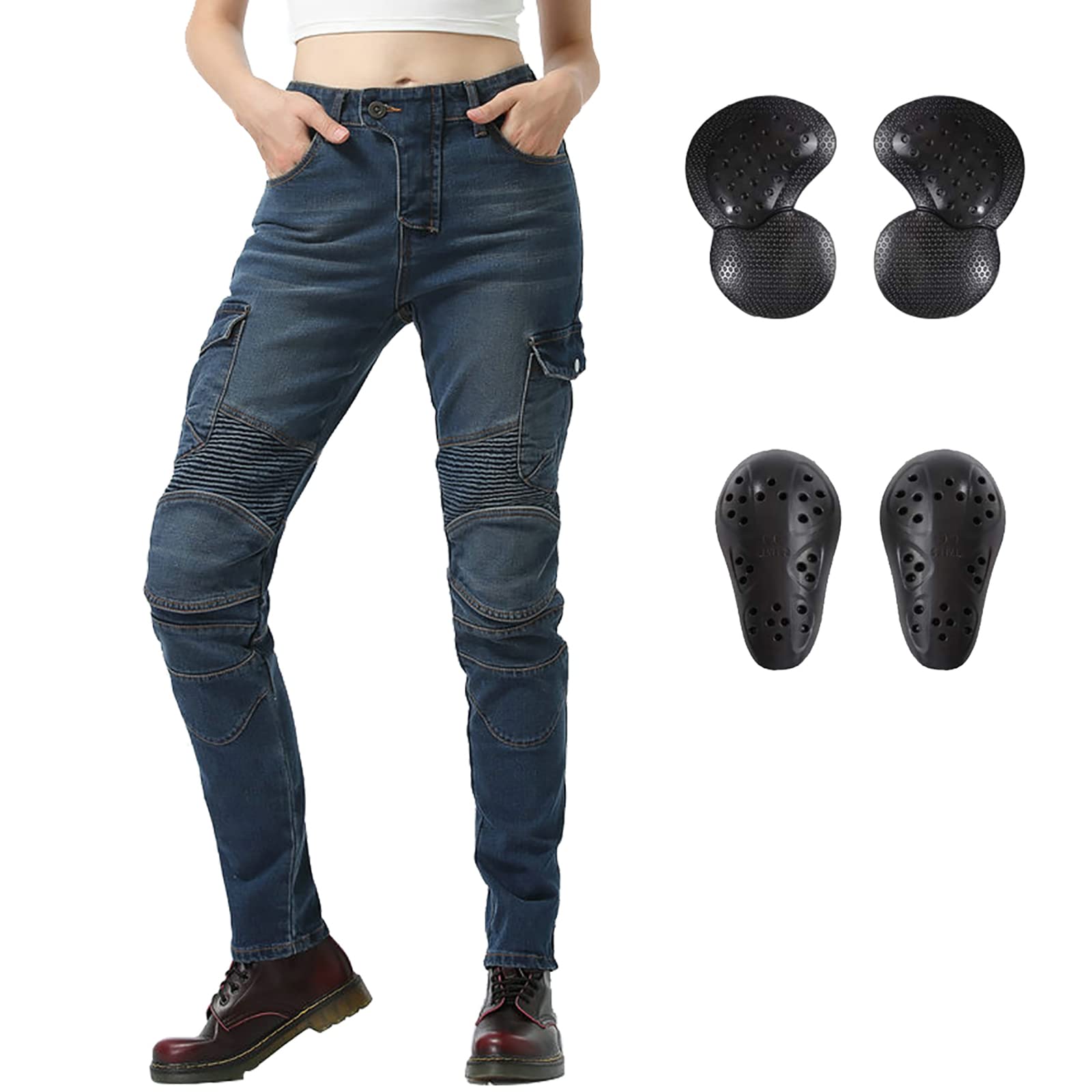 Women's CE Armor Motorcycle Jeans - Slim Fit with Knee & Hip Protectors for Safe Riding