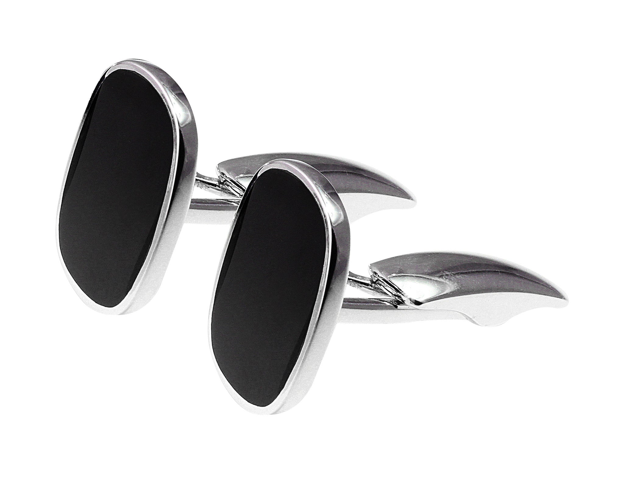 14K White Gold Onyx Flat Cufflinks for Men - Elegant Dress Shirt Accessories for Weddings, Business & Formal Events
