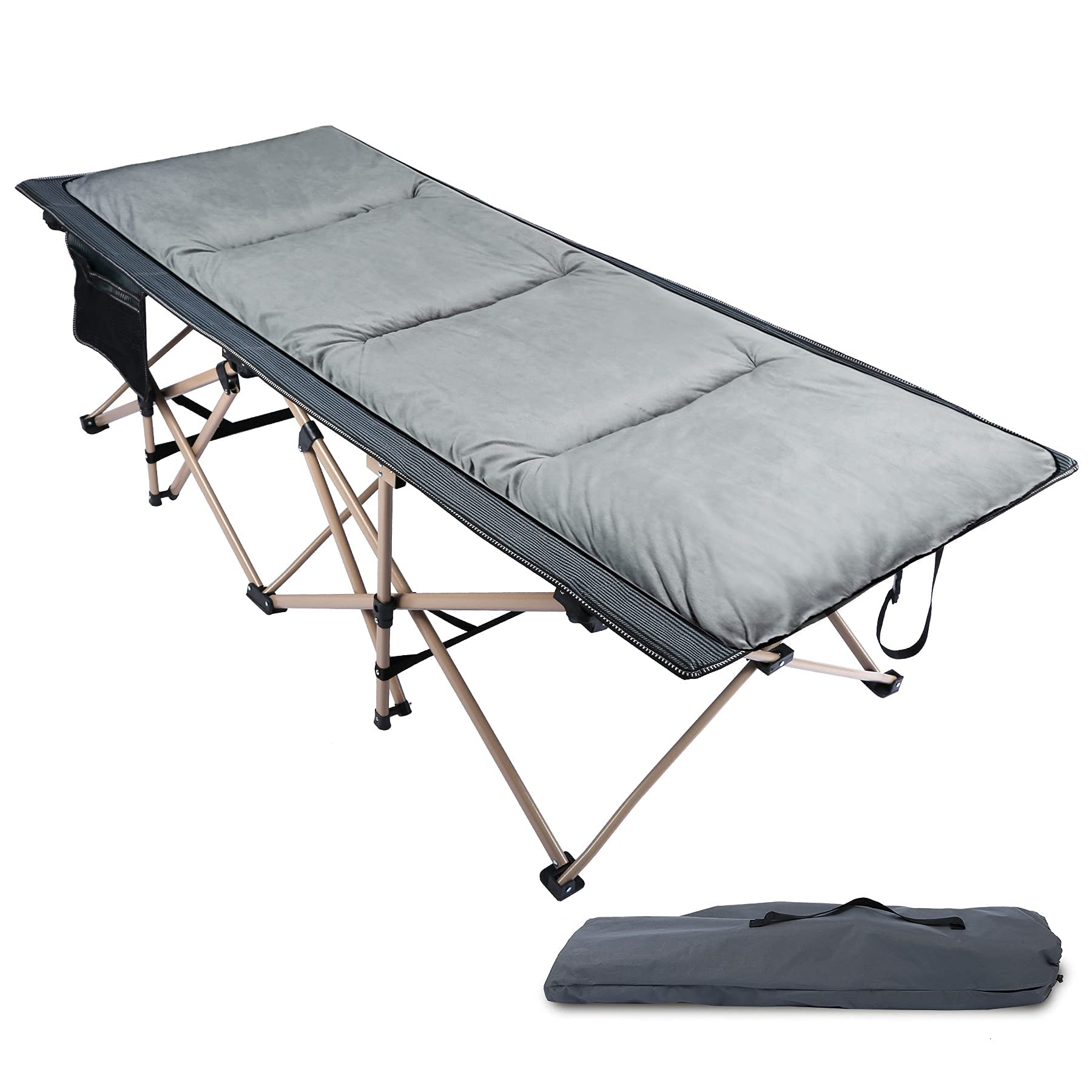 REDCAMP Folding Camping Cots for Adults with Mattress Pad - Soft & Comfortable Oversized Cot for Outdoor, Indoor & Office Sleeping - Perfect for Camping, Travel, Guest Beds & Emergency Use (Grey)