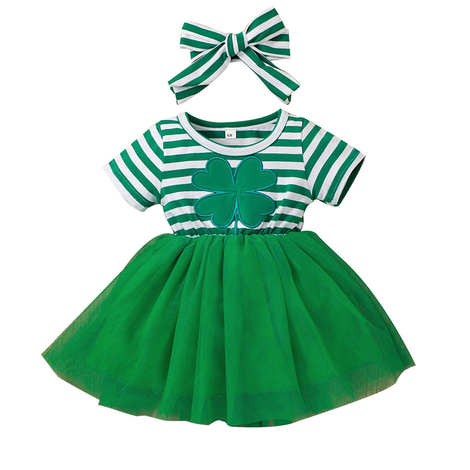 EnJoCho Girls Summer Patchwork Print Princess Baby Casual Striped Tulle Dress - Green St. Patrick's Day Outfit for 12-18 Months | Perfect for Parties, Photoshoots & Special Occasions