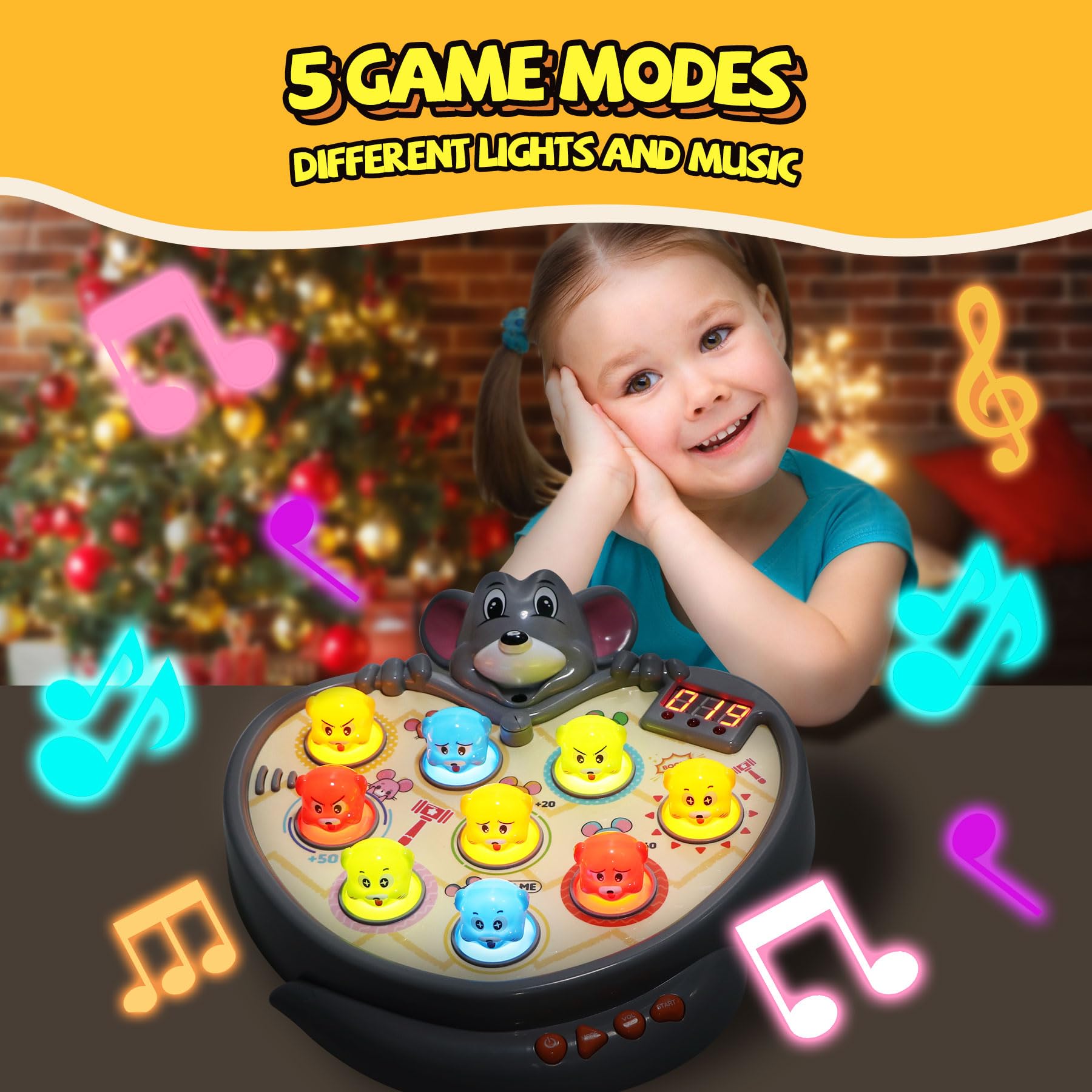 **Whack a Mole Game for Kids - Interactive Hammer Toy with 5 Game Modes, 9 Music & Light Effects - Educational Toddler Learning Toy for Boys & Girls Ages 3+ - Perfect Birthday Gift for Preschoolers (Great for Indoor Play & Early Childhood Development)**