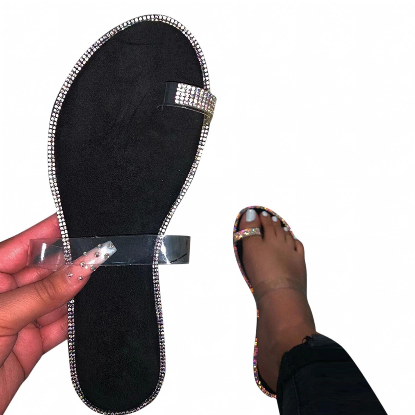 Sparkly Rhinestone Sandals for Women - Glittery Bling Open Toe Slip On Slides | Perfect for Summer Beach Parties, Weddings & Date Nights
