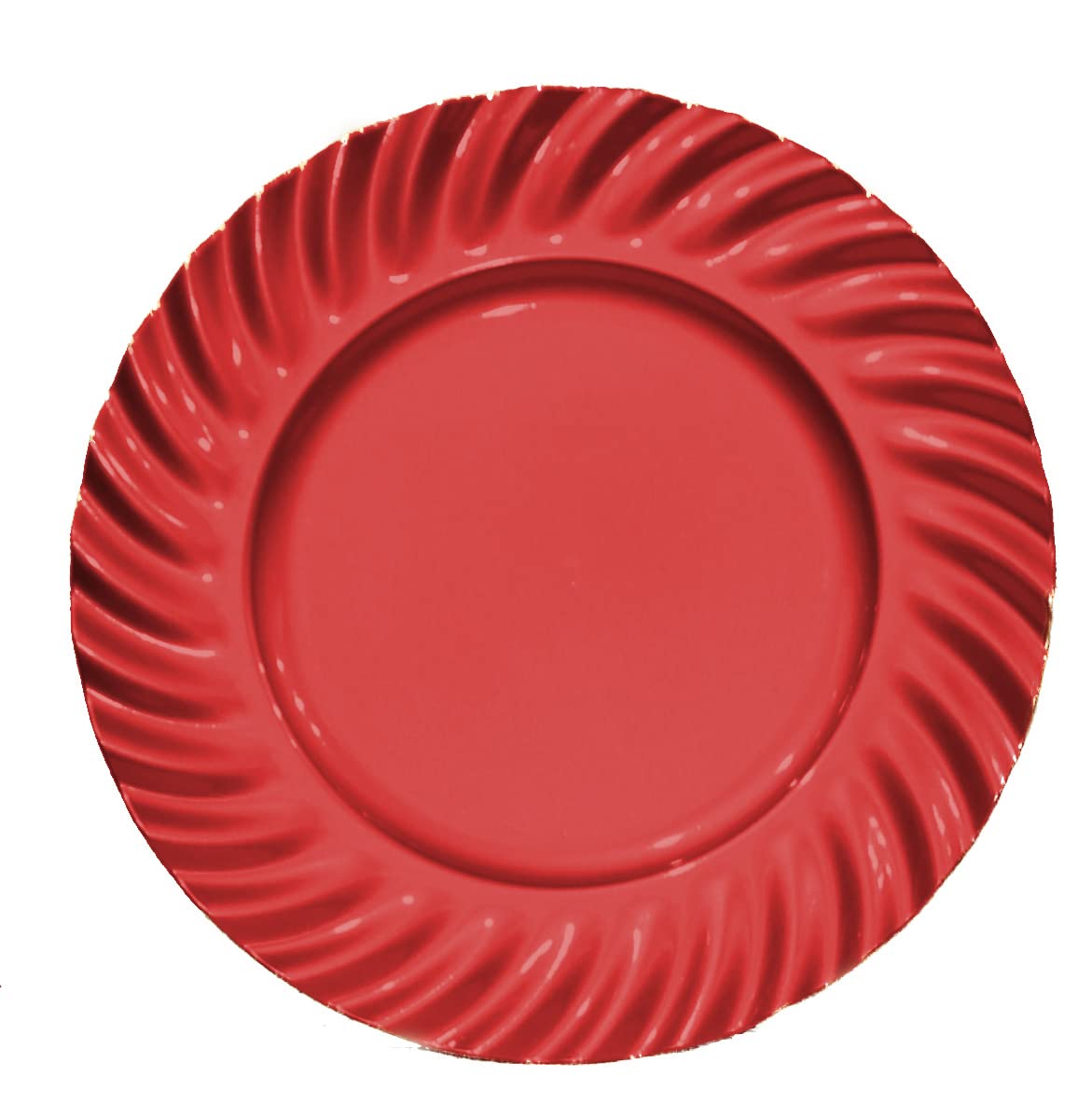 Gilbins 13-Inch Round Plastic Reef Charger Plates Set of 4 - Elegant Red Tableware for Weddings, Holidays & Parties | Perfect for Formal Dining, Buffet Settings & Special Event Decorations