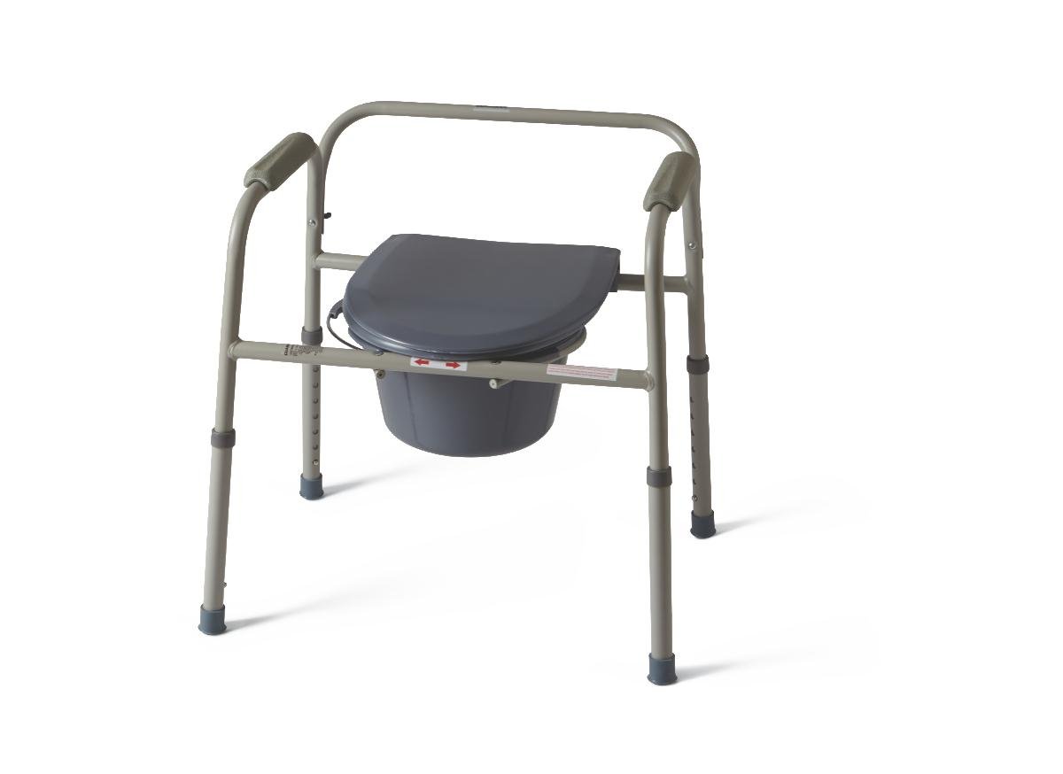 Medline Steel Bedside Commode - Heavy Duty Portable Toilet for Elderly & Disabled - Home & Hospital Use - 4 Pack/Case
