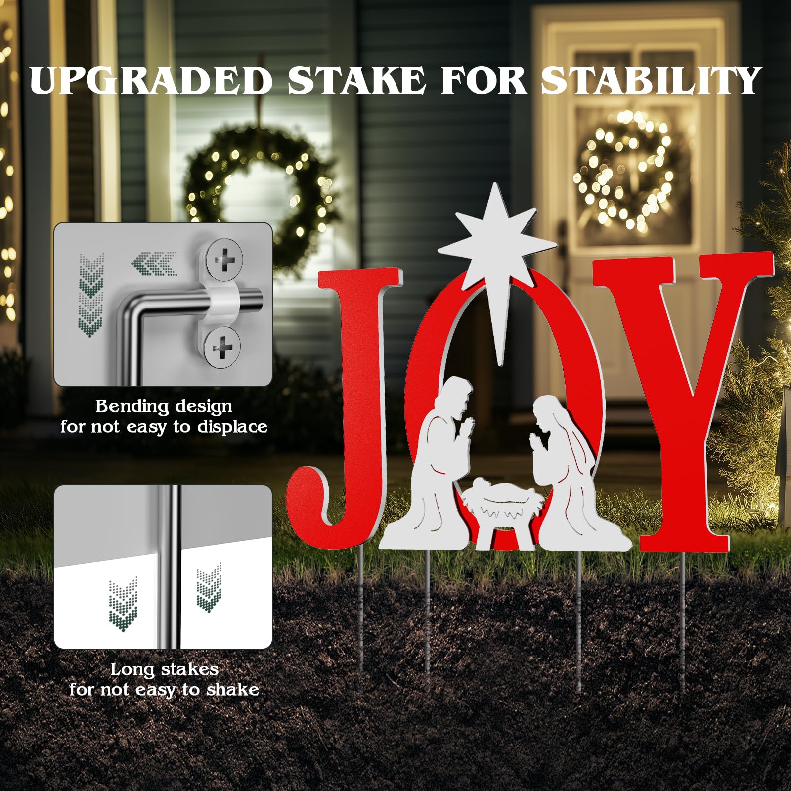 JOY Outdoor Christmas Nativity Scene Decor - 3-Piece Weatherproof PVC Silhouette Yard Signs for Lawn, Garden & Patio (42