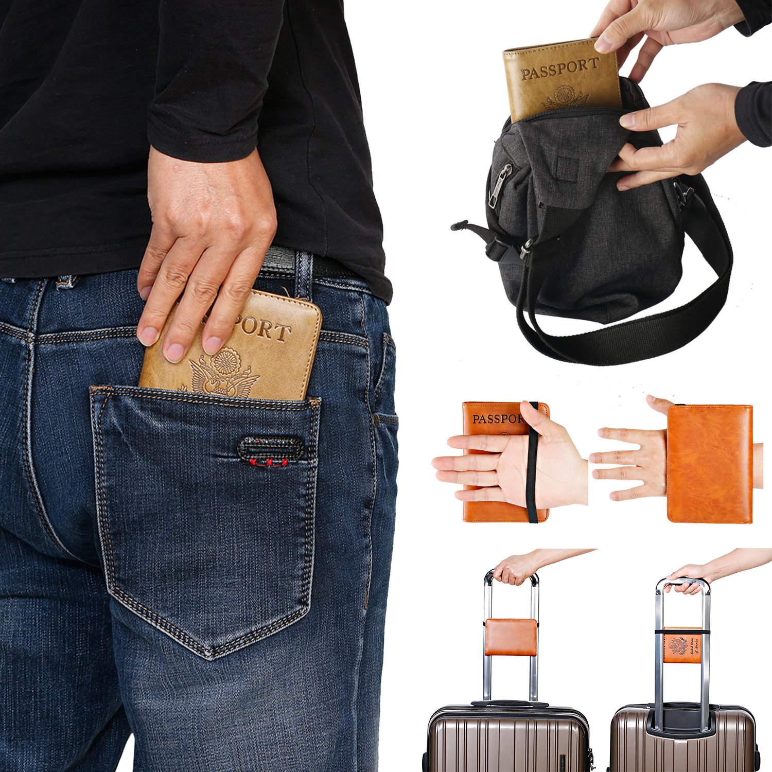 Premium RFID Blocking Leather Passport Holder & Travel Wallet - Secure Card Case for Women & Men - Essential Travel Accessories for International Trips (Black) - Perfect for Airports, Vacations & Business Travel