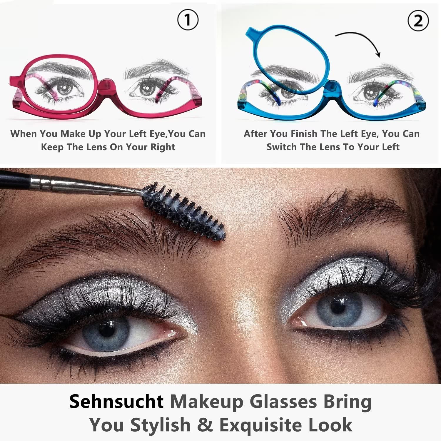 2 Pairs Women's Magnifying Reading Glasses - Rotating Cosmetic Makeup Glasses for Precise Eye Makeup Application | Perfect for Makeup Artists & Beauty Enthusiasts at Home or Salon