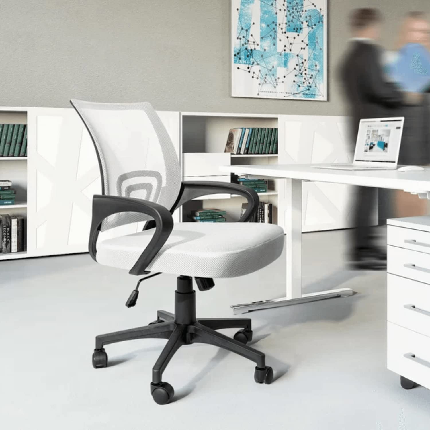 Ergonomic Office Desk Chair Set of 2 - Mid Back Thick Cushion Computer Task Chair with Lumbar Support & Mesh Back, Swivel Rolling Adjustable Height - Perfect for Home Office, Gaming, Reading & Executive Workstations