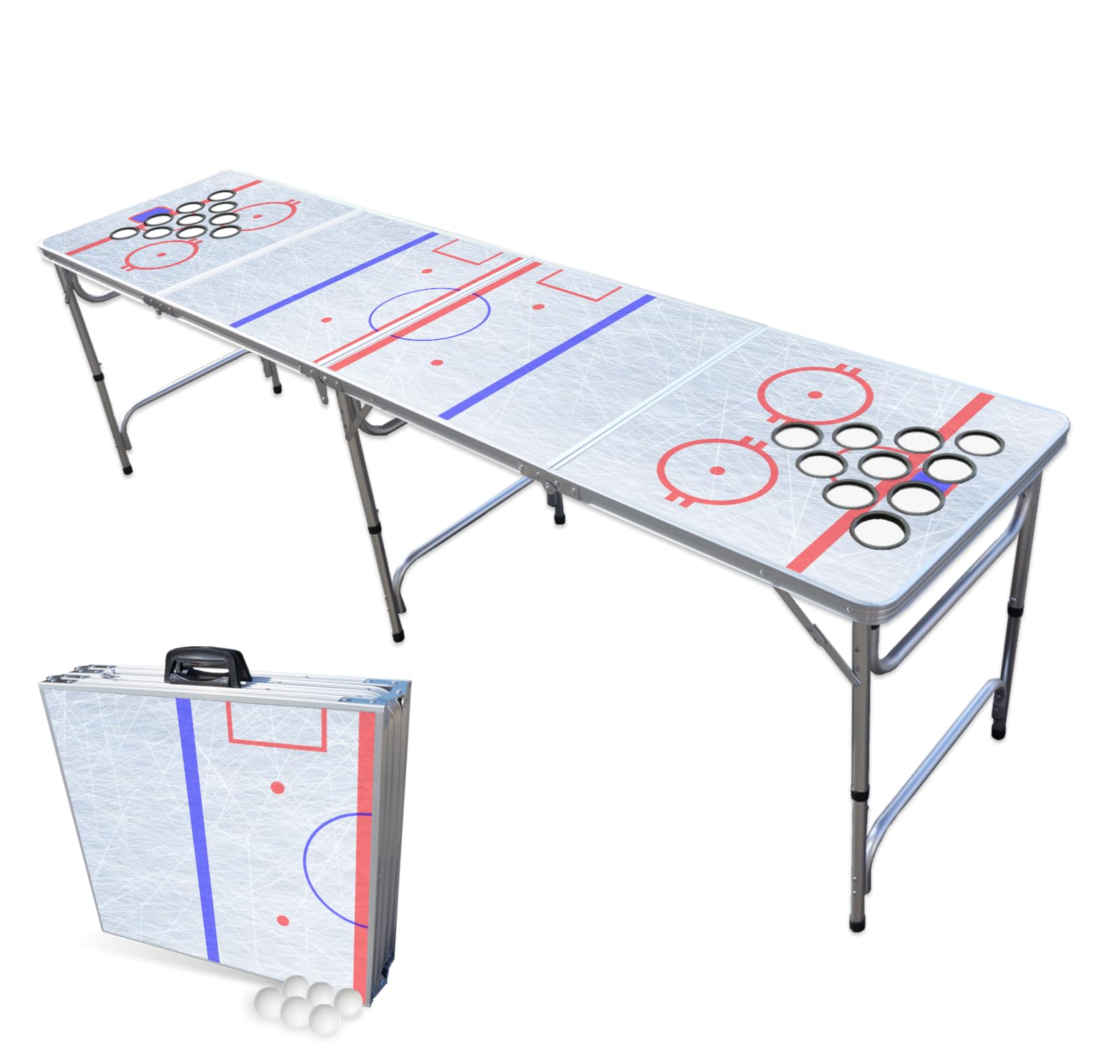 PARTYPONG 8-Foot Folding Beer Pong Table with Cup Holes - Hockey Rink Style Game Table for Parties, Tailgating & College Events | Portable & Durable Drinking Game Surface