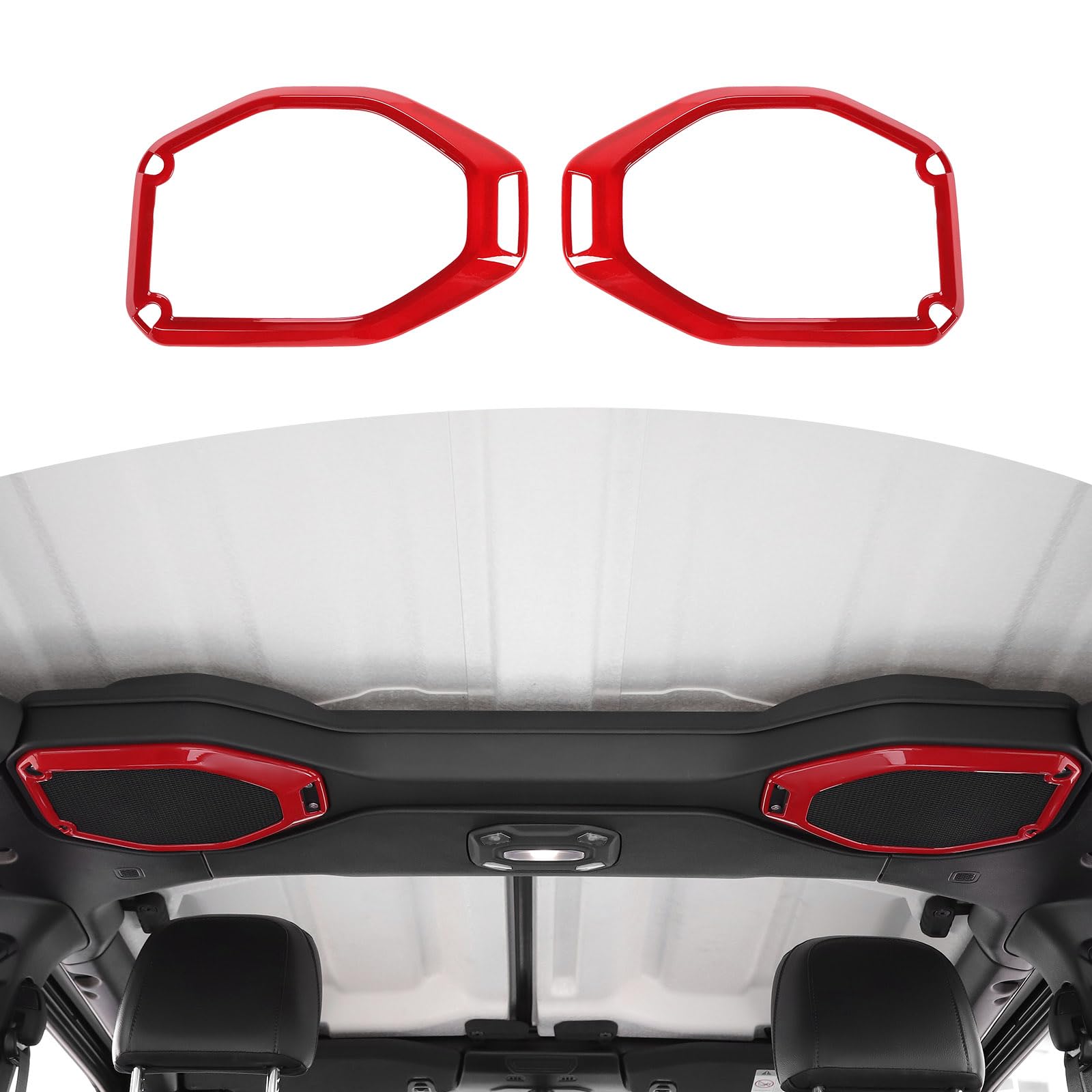 Jeep Wrangler JL JLU & Gladiator JT (2018-2023) RT-TCZ Roof Speaker Cover Trim - Red Interior Accessories (2pcs) - Perfect for Off-Road Adventures & Car Audio Upgrades