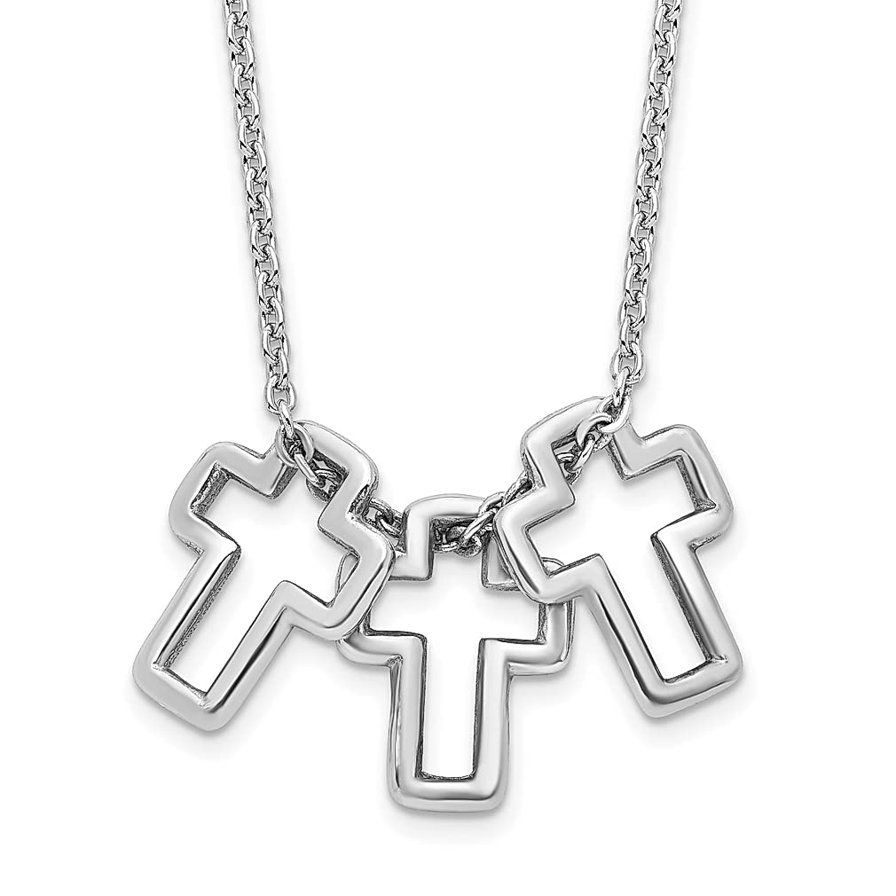 925 Sterling Silver 18 Inch 3 Cross Religious Chain Necklace - Latin Cross Pendant Charm for Women - Elegant Fine Jewelry Gift for Her - Perfect for Church, Baptism, Weddings & Everyday Wear