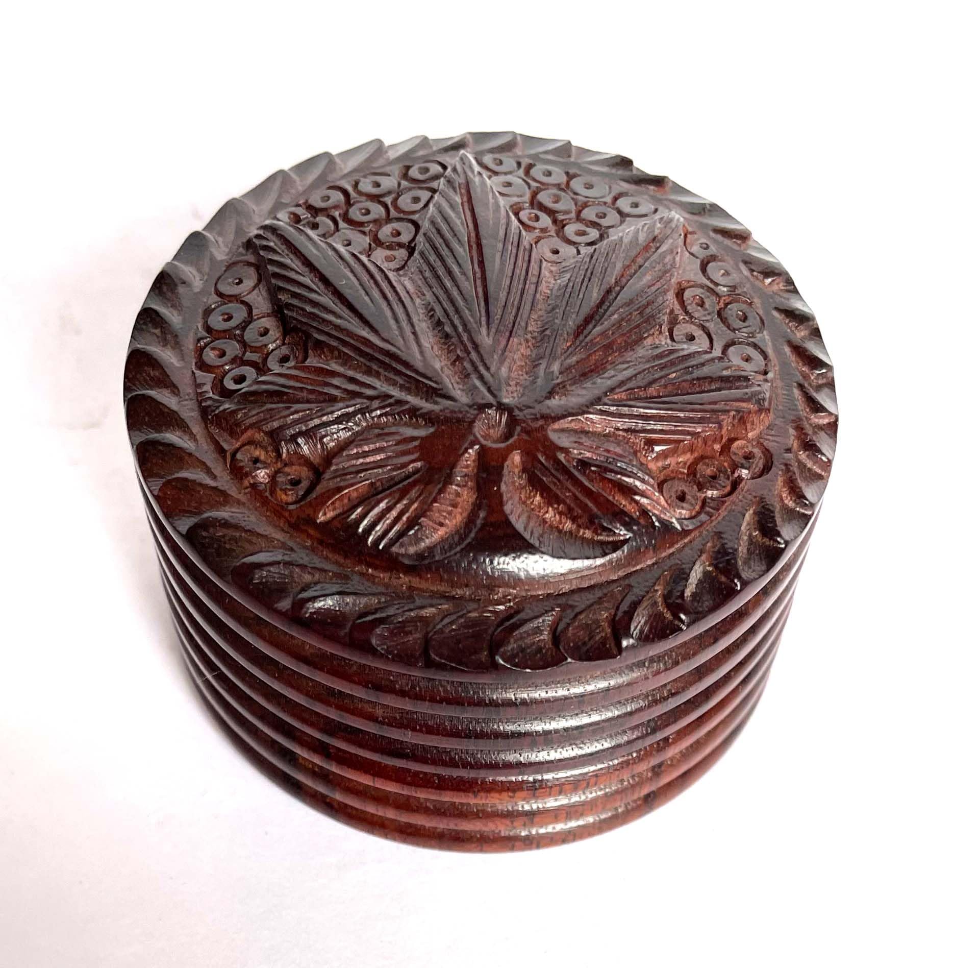 Handmade Artistic Carved Natural Antique 2-Inch Herb Grinder - Eco Friendly 2-Part Design for Herbs & Spices | Perfect for Cooking, Aromatherapy & Herbal Remedies