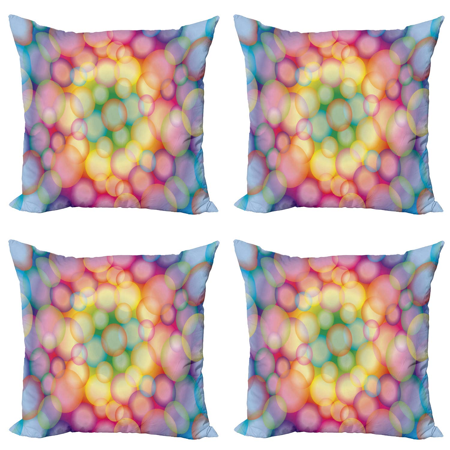 Ambesonne Modern Decorative Throw Pillow Covers Set of 4 - 18 Inch Colorful Balls Circular Hoops Bubbles Vibrant Rainbow Style Dreamy Art Print Cushion Covers for Sofa, Living Room, Bedroom & Car - Perfect for Home Decor, Gifts and Cozy Comfort