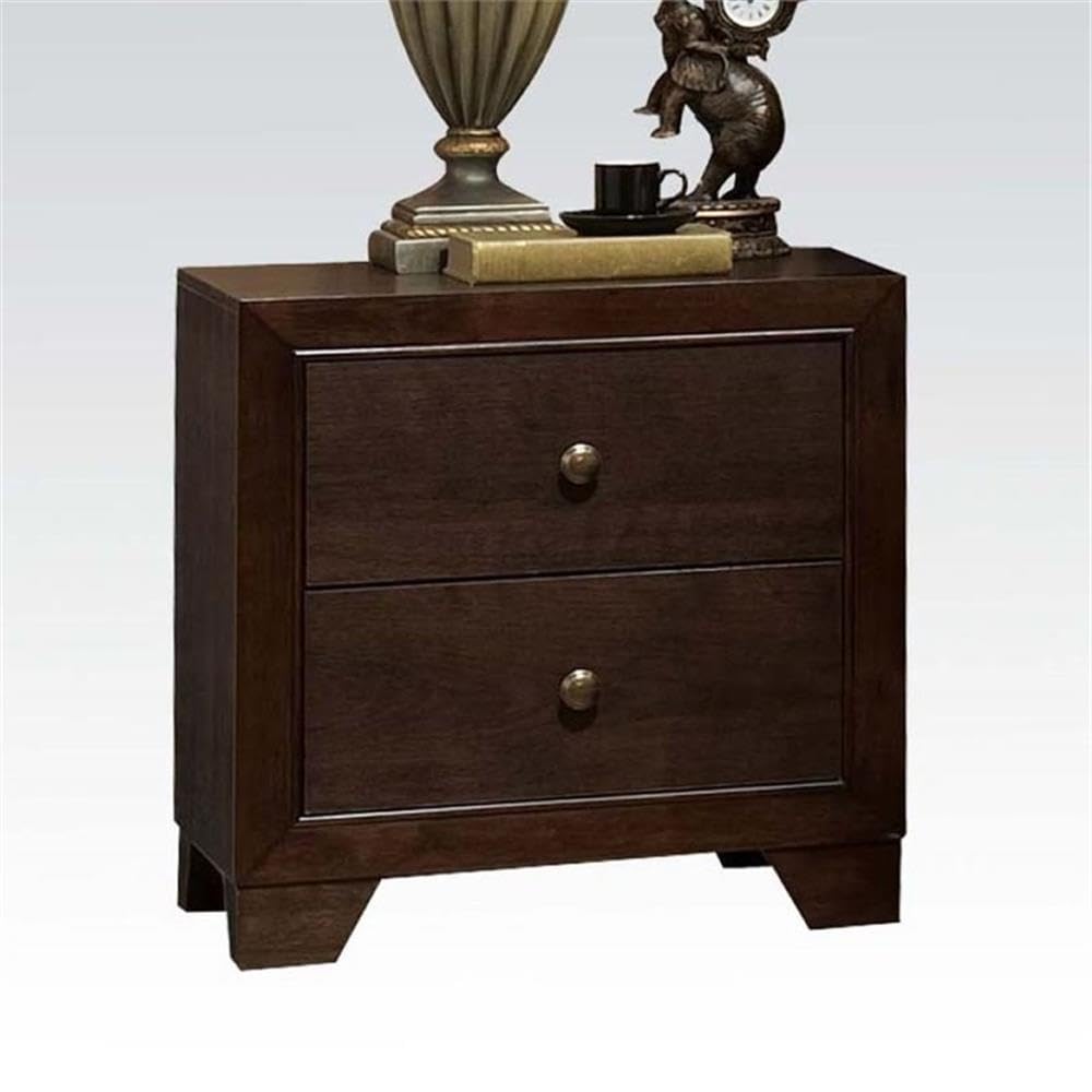 BOWERY HILL 2 Drawer Wooden Nightstand - Espresso Finish Bedside Table with Storage for Bedroom, Living Room & Office - Compact End Table with Drawers for Home Decor
