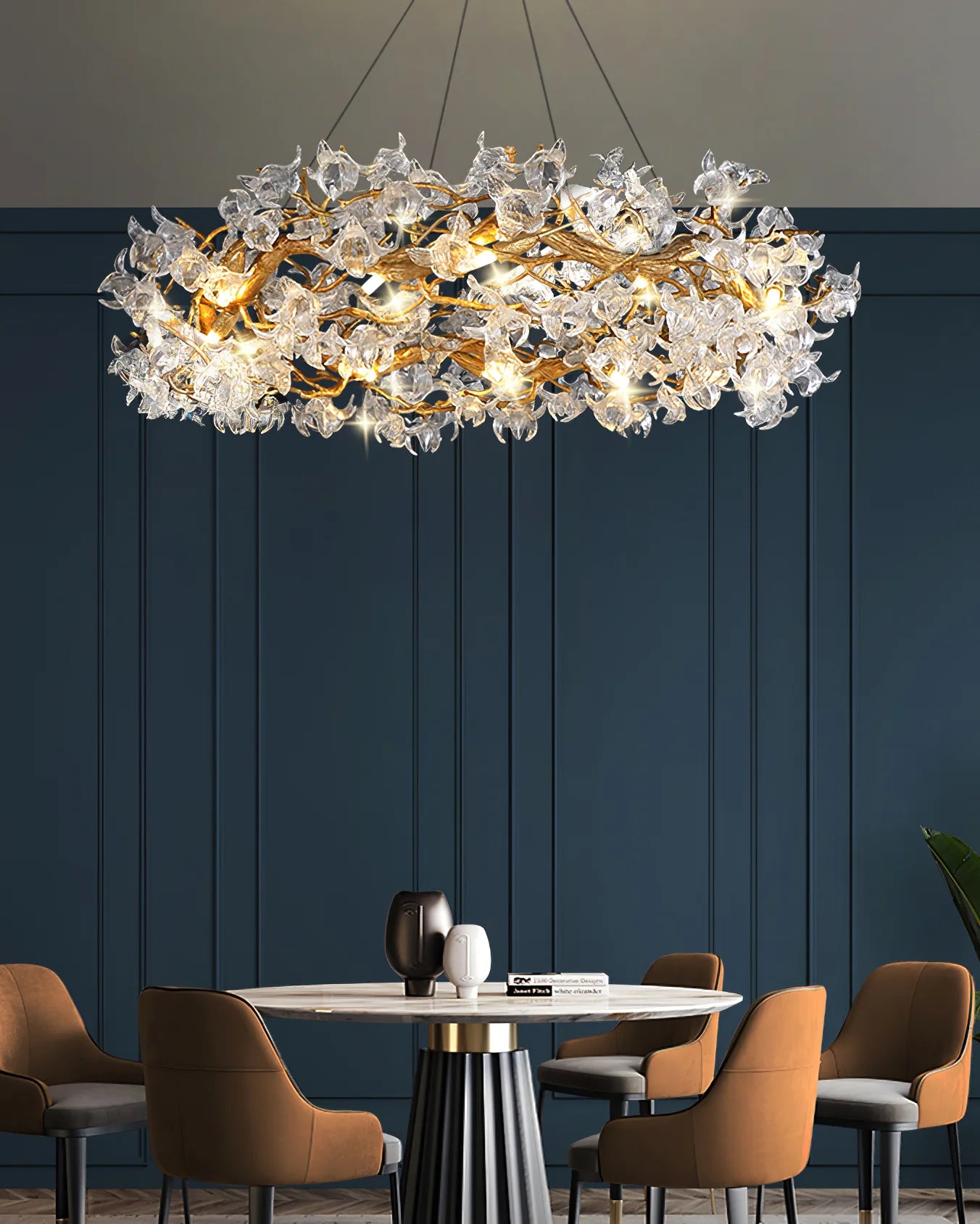 Petala Crystal Round Chandelier - Elegant Ceiling Light Fixture for Dining Room, Bedroom & Living Room | Modern Home Decor Lighting | Dimmable LED Chandelier for Wedding & Luxury Interior Design