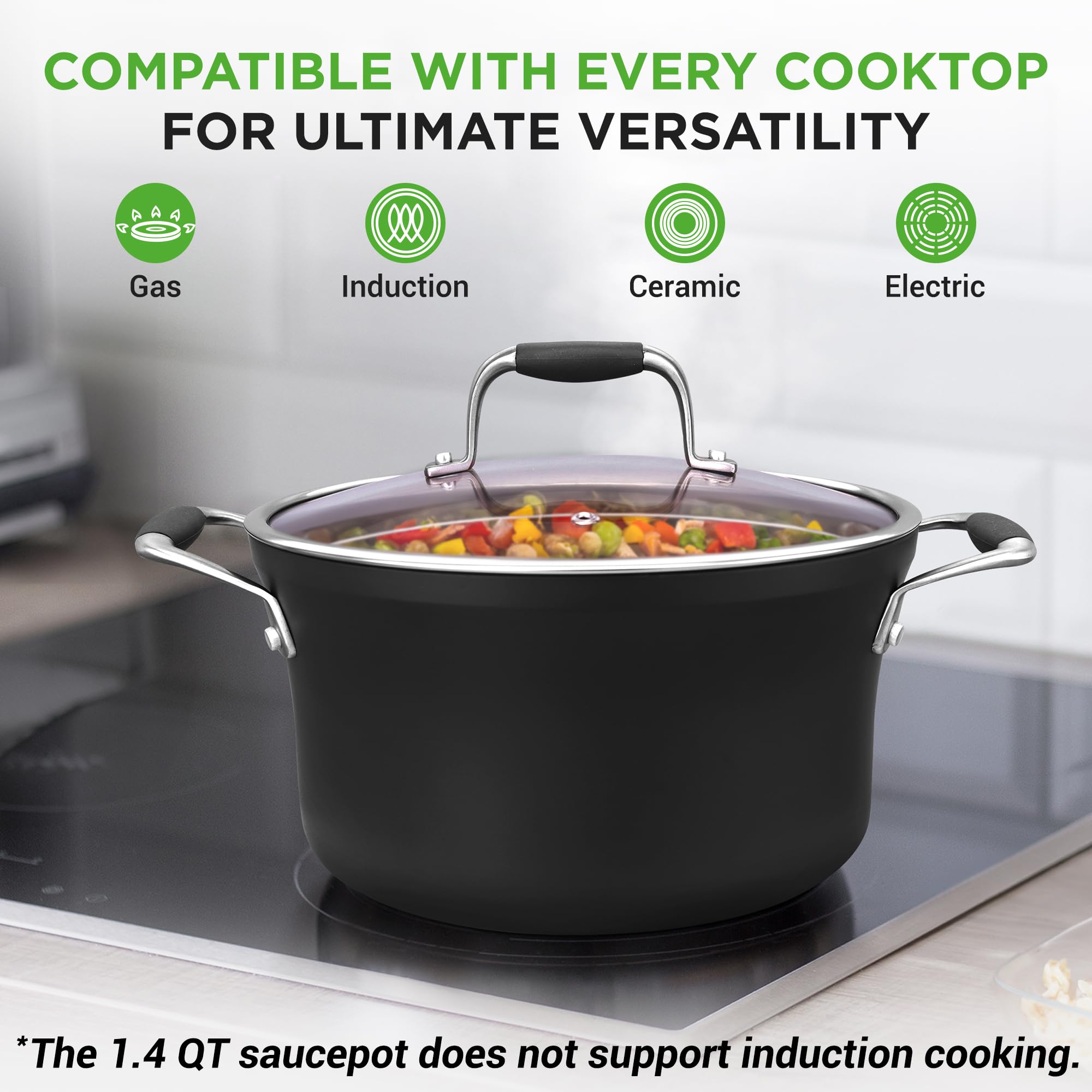 NutriChef 14-Piece Non-Stick Cookware Set - Copper Pots & Pans with Lids, Frying Pans, Spatula, Pasta Server & Soup Ladle | Durable Silicone Handles | Perfect for Home Cooking, Meal Prep & Family Dinners