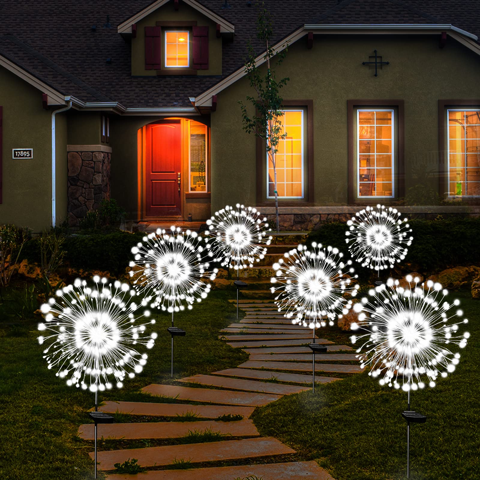 180 LED Solar Garden Lights - Waterproof Outdoor Solar Firework Stake Lights, 2 Pack Solar Powered Twinkle String Lights for Yard, Pathway, Patio Decor (White) | Perfect for Backyard, Garden, Walkway & Landscape Lighting