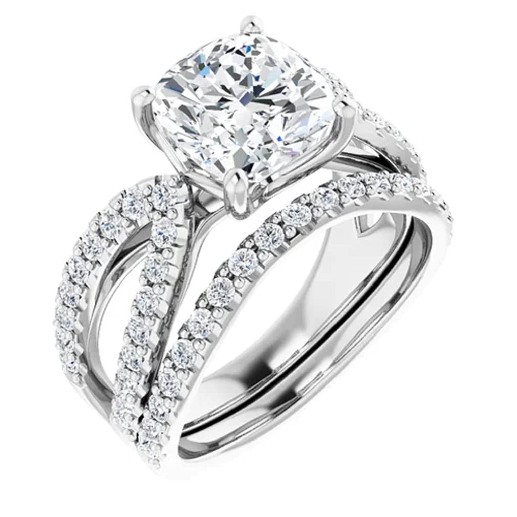 3.00CT Cushion Cut Moissanite Engagement Ring Set in 10K White Gold - Solitaire Wedding Band Set for Women, Perfect Gift for Anniversaries & Proposals