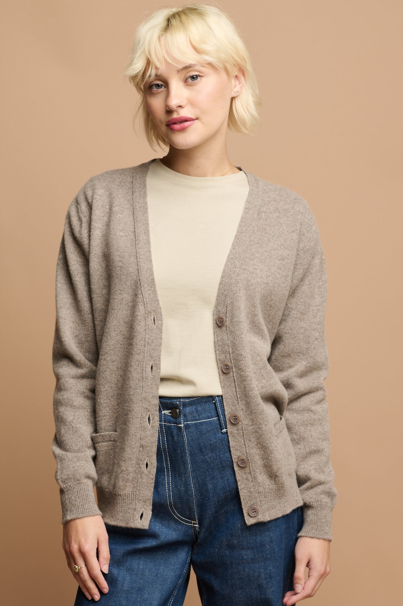 Women's Soft Lambswool Cardigan Sweater - Warm & Cozy Truffle Brown for Fall & Winter | Perfect for Office, Casual Outfits & Layering
