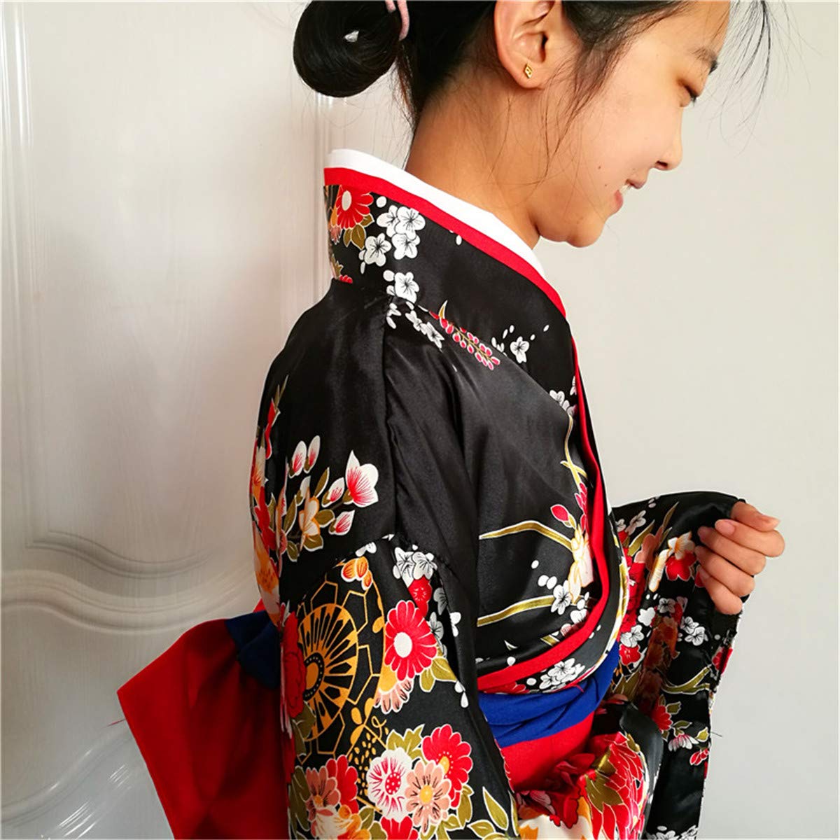 Japanese Cherry Black Kimono Anime Cosplay Costume - Shanghai Story Lolita Dress for Halloween, Cosplay Events & Themed Parties