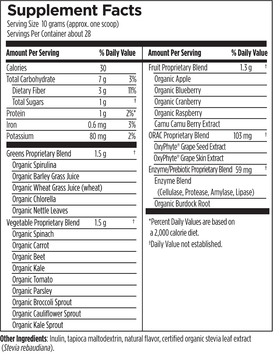 Designs for Health EssentiaGreens Vegan Superfood Powder - Organic Spirulina, Kale, Alkalizing Vegetables & Berries with Prebiotic Fiber - 28 Servings (285g) for Daily Detox & Energy Boost - Perfect for Smoothies, Juices & Healthy Lifestyle