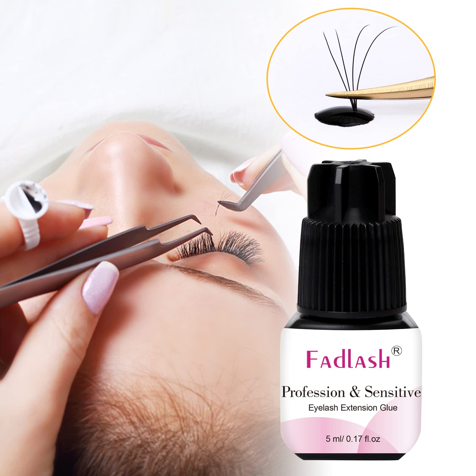 FADLASH Professional Eyelash Extension Glue - Extra Strong 5ml Lash Adhesive with 1 Second Dry Time & 8 Week Retention | Maximum Bonding Power for Salon Use | Perfect for Volume, Classic & Hybrid Lash Extensions