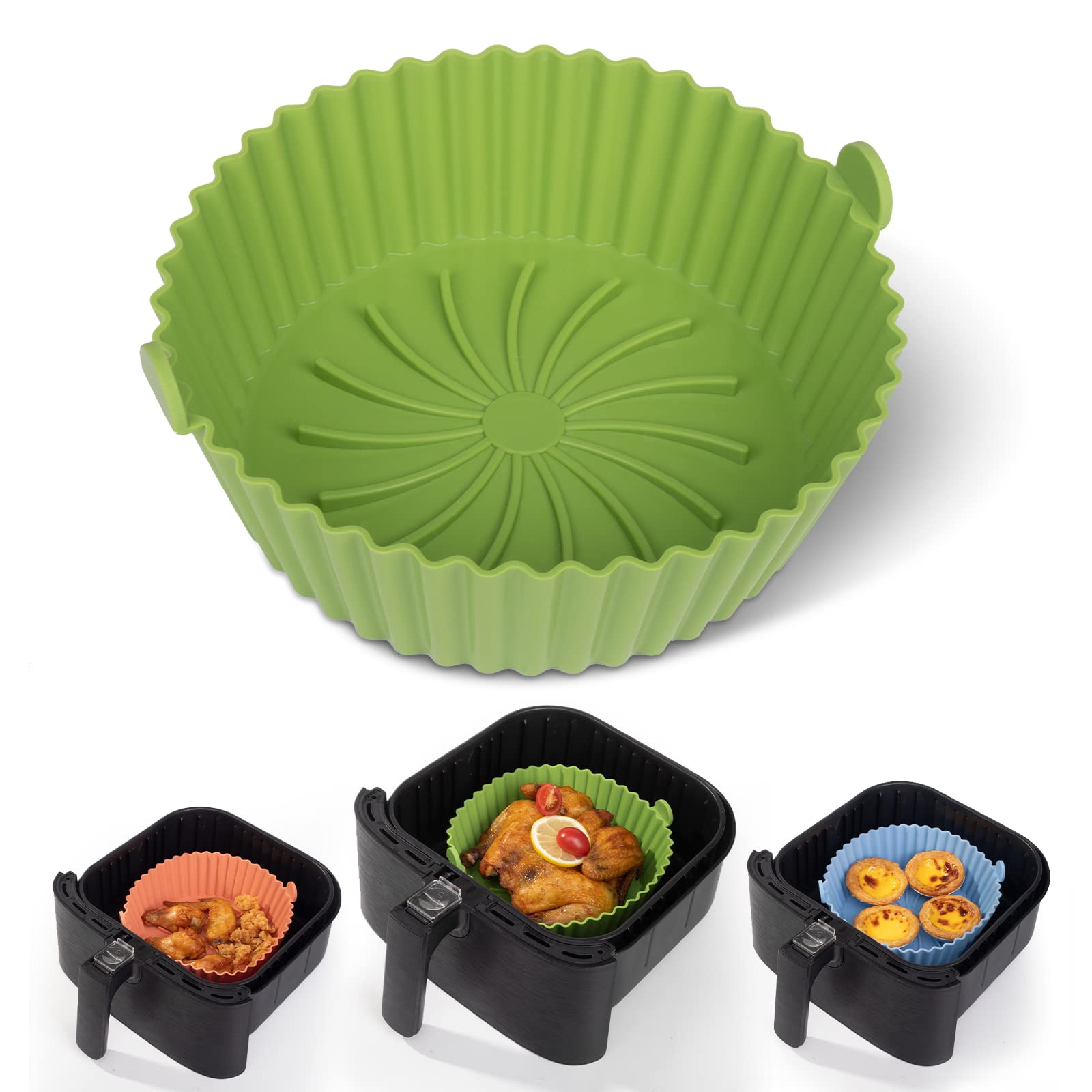 Non-Stick Reusable Silicone Air Fryer Liners - X-Large Green COSORI Air Fryer Basket Accessories for Healthy Cooking | Perfect for Roasting, Baking & Frying Chicken, Vegetables & More