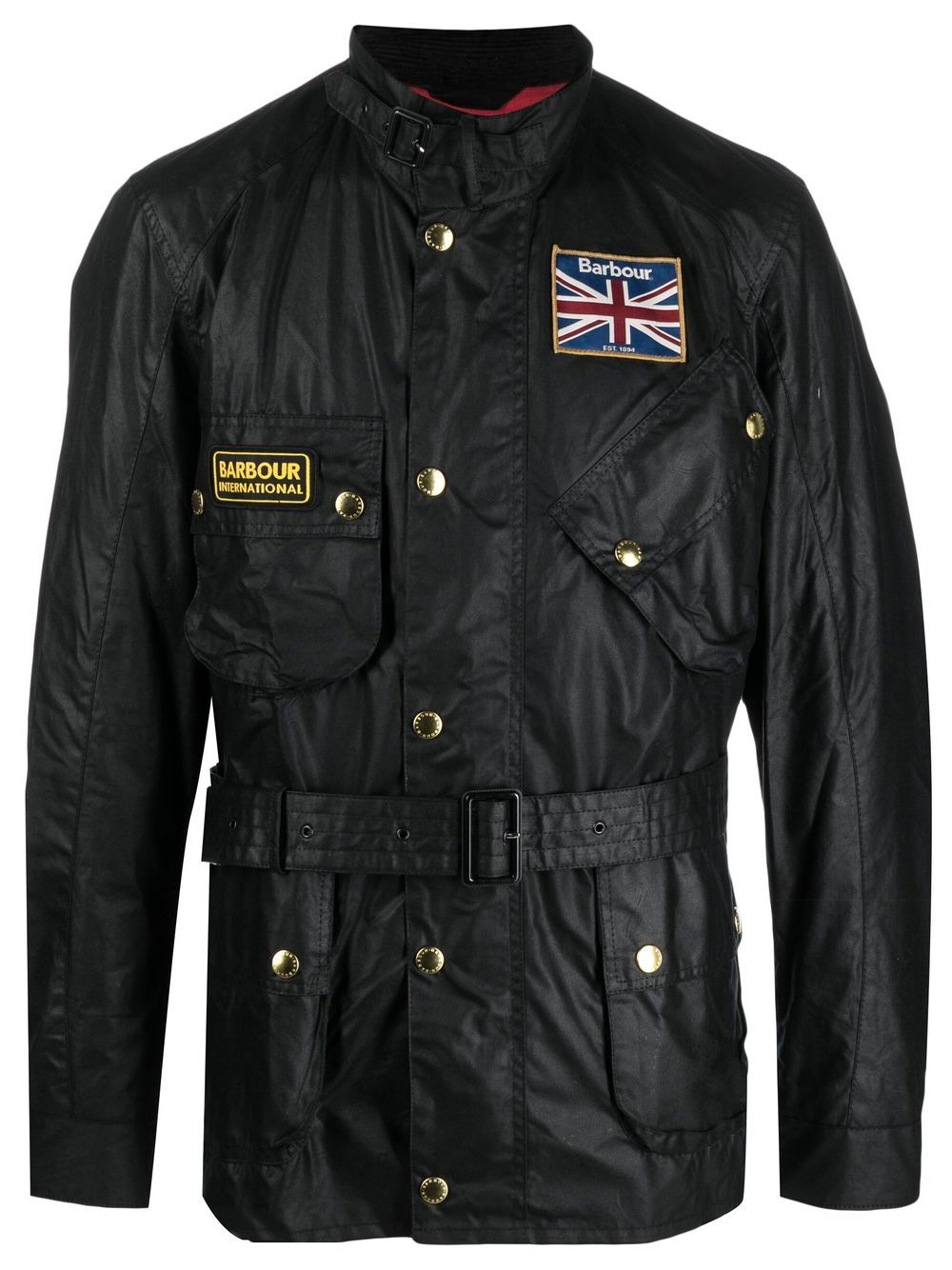 BARBOUR INTERNATIONAL Men's Black Waxed Cotton Motorcycle Jacket - Classic Biker Style for Outdoor Riding & Casual Wear