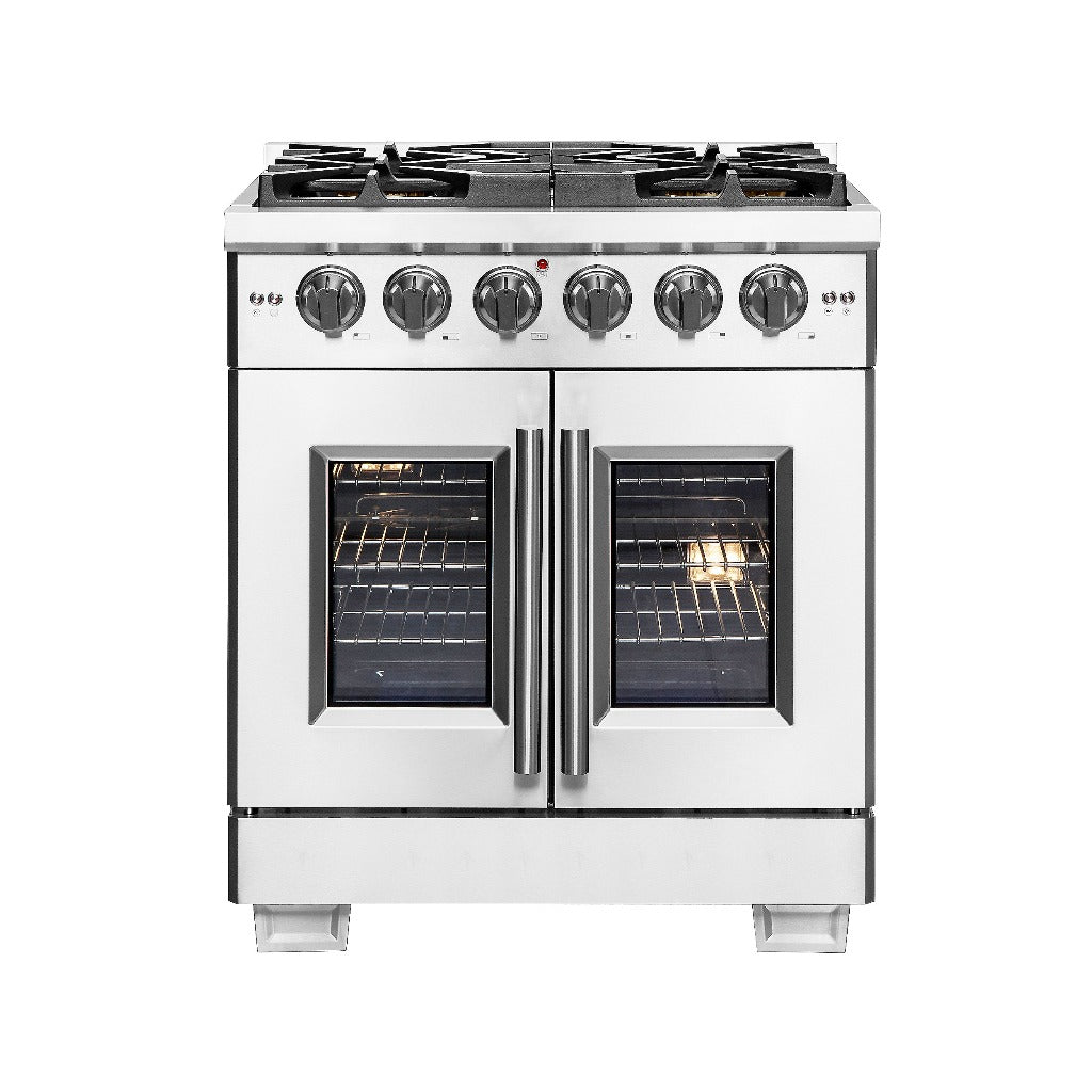 Forno Capriasca 30-inch 4.32 cu. ft. Stainless Steel Freestanding Gas Range with French Doors - Model FFSGS6460 30 | Perfect for Modern Kitchens, Home Chefs & Entertaining