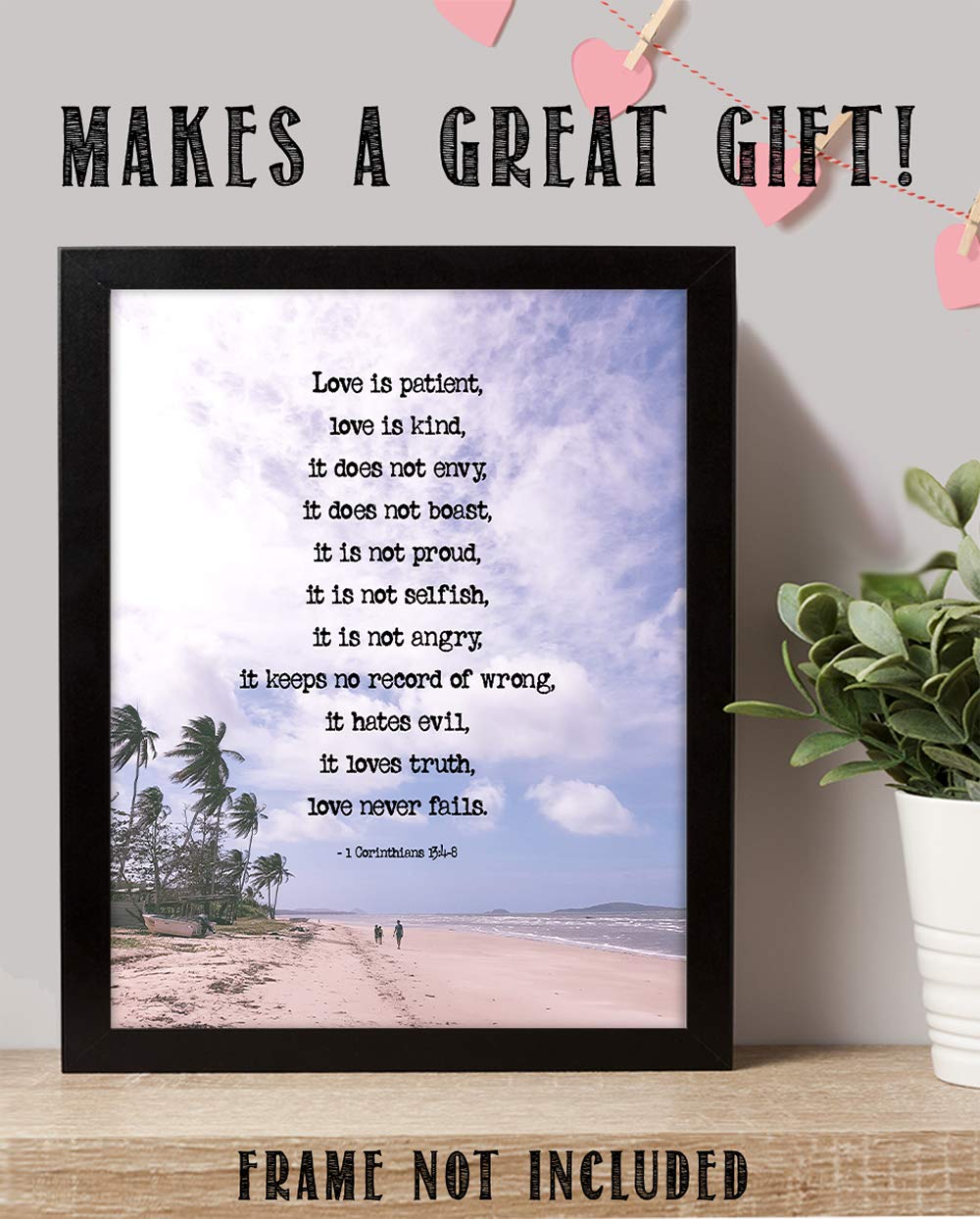 TJ Originals - 1 Corinthians 13:4-8 Bible Verse Wall Art, Love is Patient Love is Kind Christian Home Decor, 11x14 Inspirational Scripture Print, Purple Sky Religious Gift for Family & Friends - Perfect for Bedroom, Living Room, Church or Office Decor