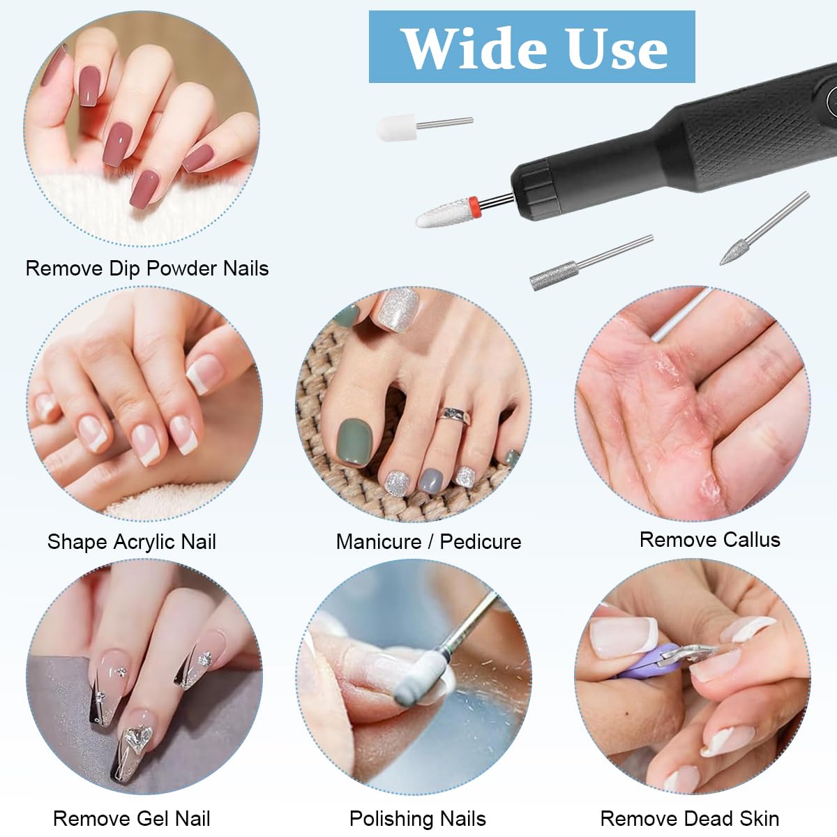 MAYCREATE® Professional Cordless Nail Drill Machine with 6 Drill Bits - Adjustable Speed Electric Nail File for Gel Polish, Acrylic Nails & Nail Extensions - Portable Manicure Pedicure Kit for Home & Salon Use