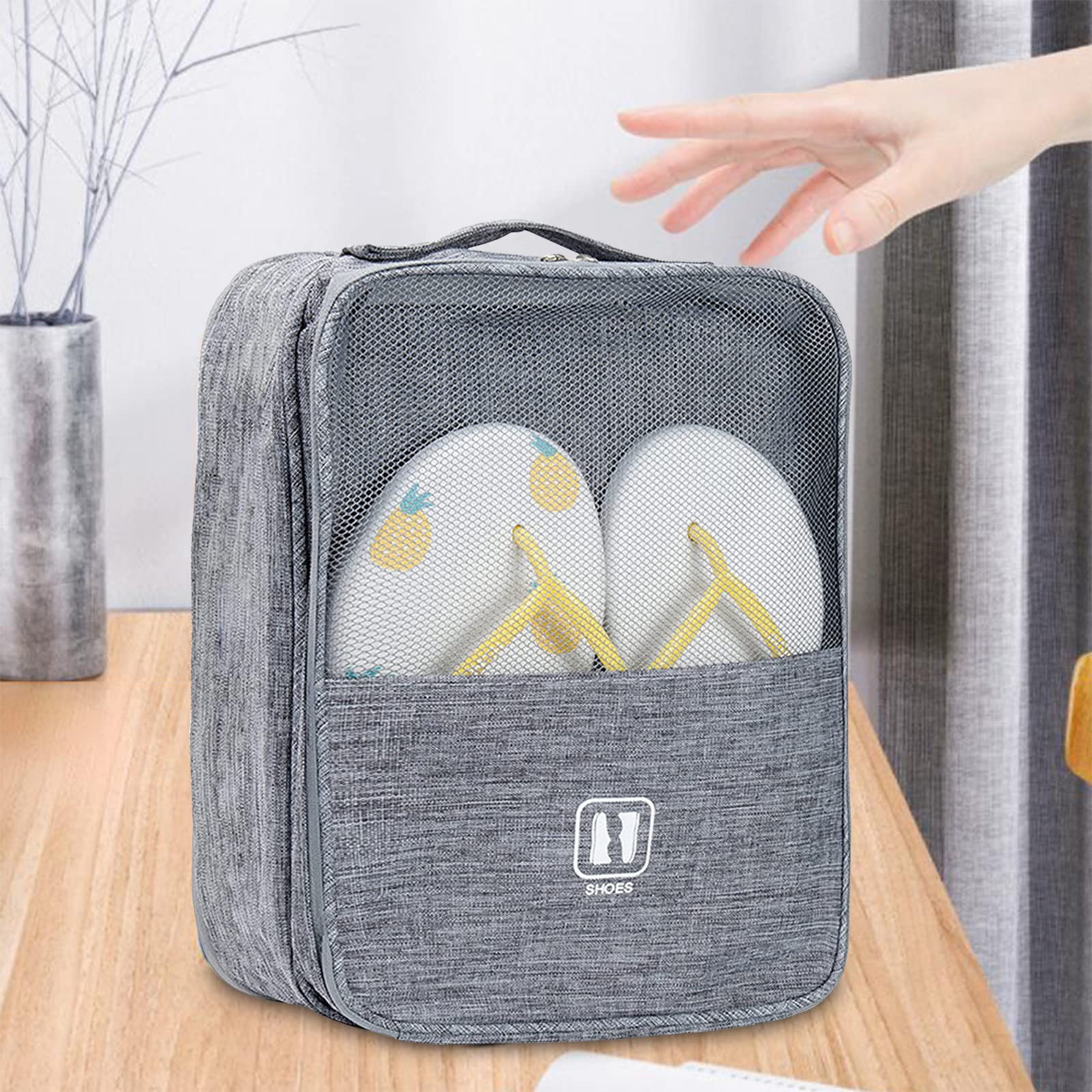 ABLUSER Waterproof Travel Shoe Bag Organizer - Holds 3 Pairs of Shoes, Portable Shoe Storage Pouch with Handle for Suitcase, Gym, Daily Use & Travel Accessories