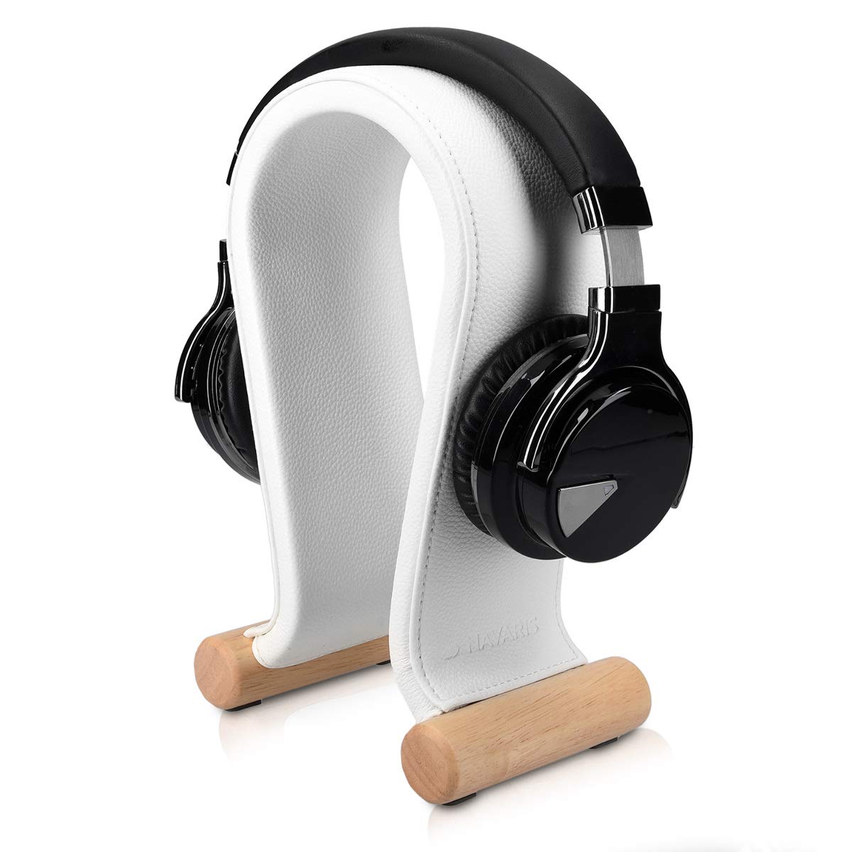 Premium Navaris Headphones Stand - Universal Gaming & Office Headset Holder with Imitation Leather & Sturdy Base - White Decorative Stand for Desk, Gaming Setup & Home Office Organization
