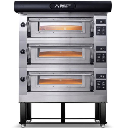 AMFTO Electric Pizza Oven - Commercial 38'' x 29'' x 7'' Chamber, 208/240V 60Hz 3-Phase, 3 Deck with Tray Guide Base - Perfect for Pizzerias, Restaurants & Catering Businesses