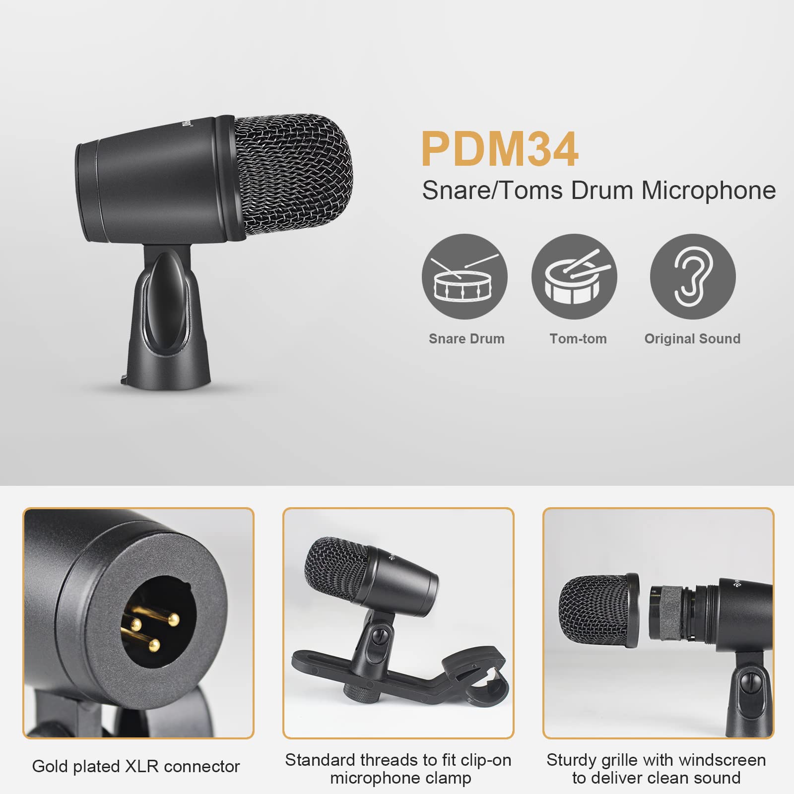 Phenyx Pro PTD-10 7-Piece Drum Microphone Kit - Full Metal Dynamic Mic Set for Bass, Tom, Snare & Hi-Hat Cymbals - Includes Carrying Case, Holders & Threaded Clips - Perfect for Live Performances, Studio Recording & Drum Practice