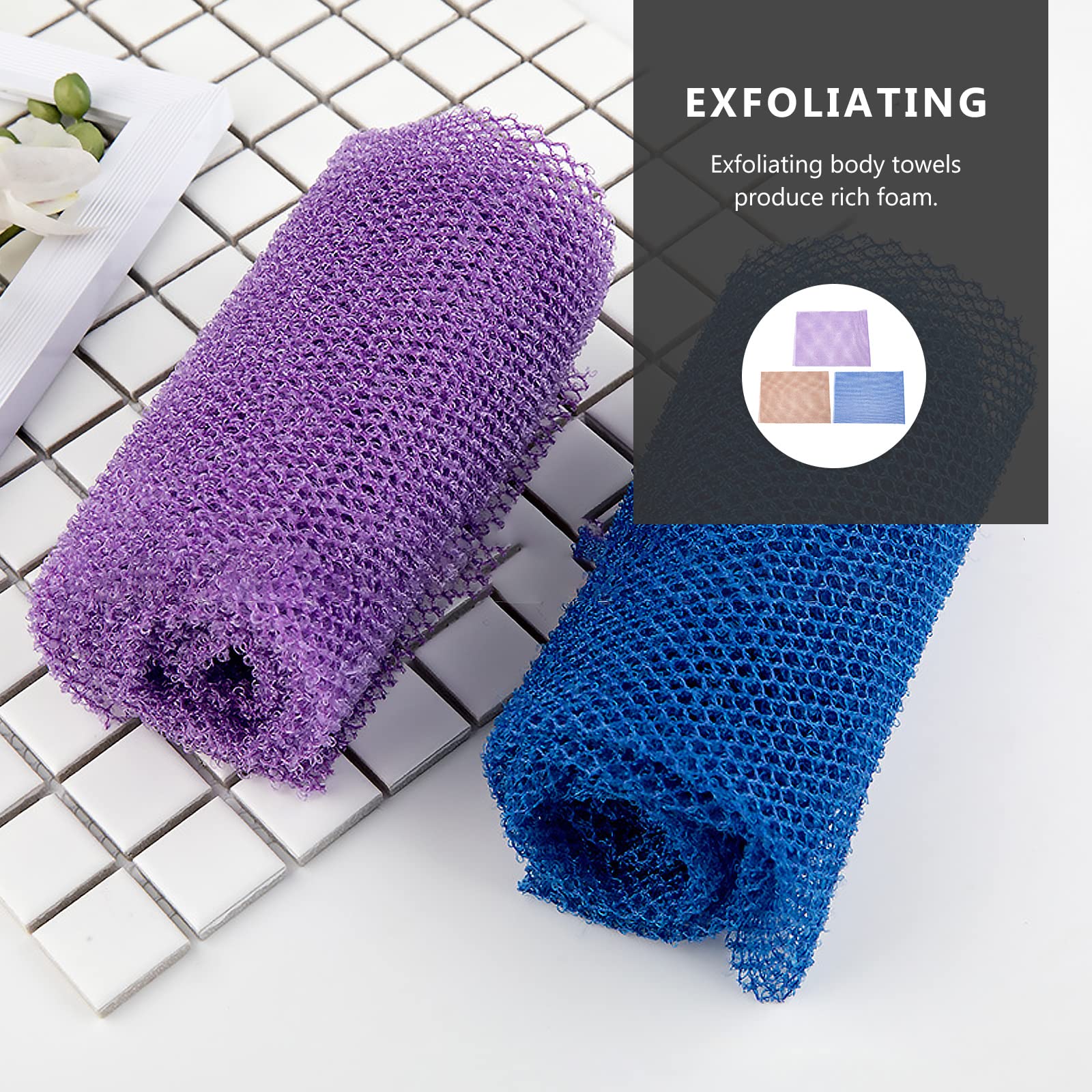 EXCLUZO 3-Pack Exfoliating Bath Towels - Long Back Scrubber for Deep Cleansing & Skin Renewal | Premium Body Wash Towels for Spa, Shower & Home Use
