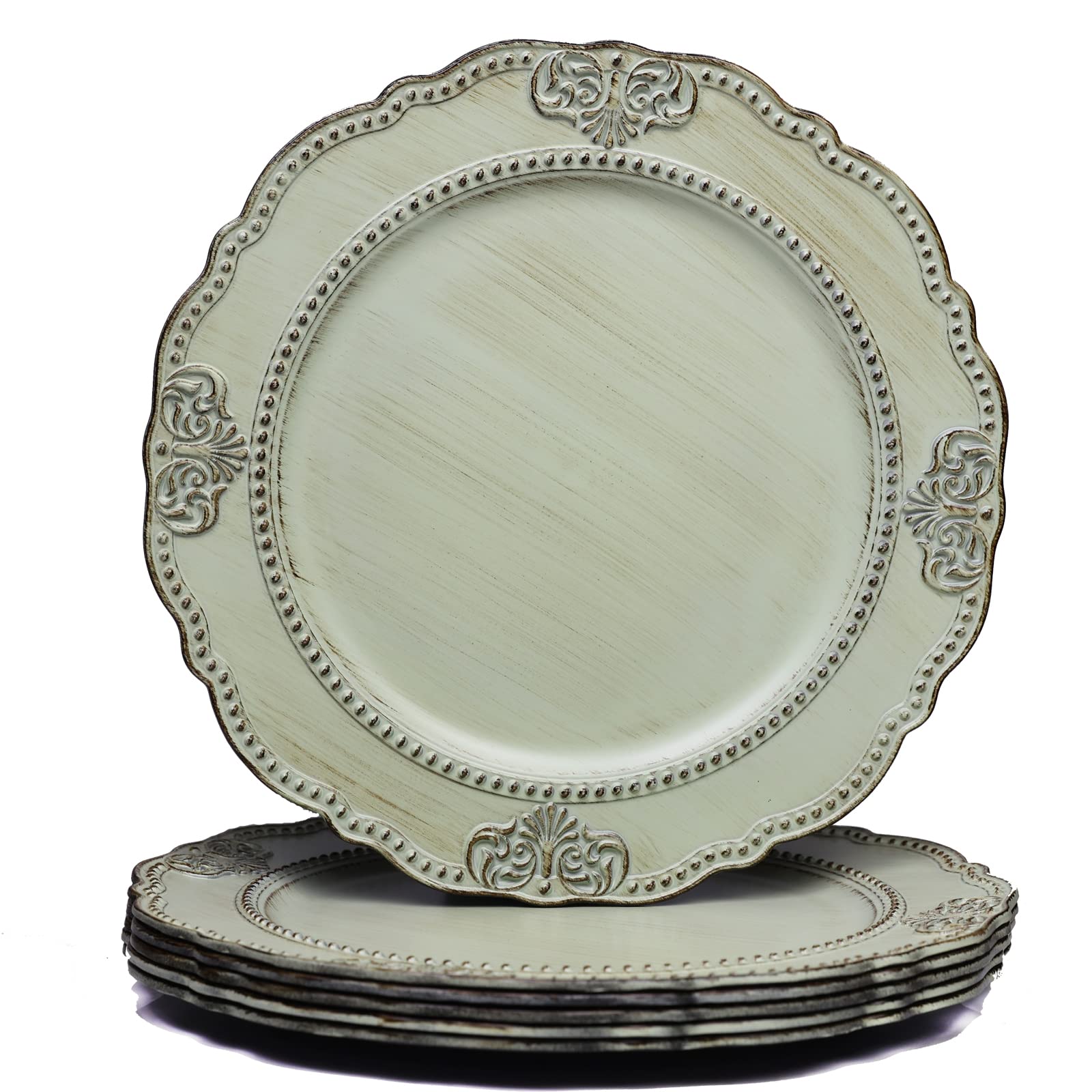 Antique Light Green Charger Plates Set of 6 - 13