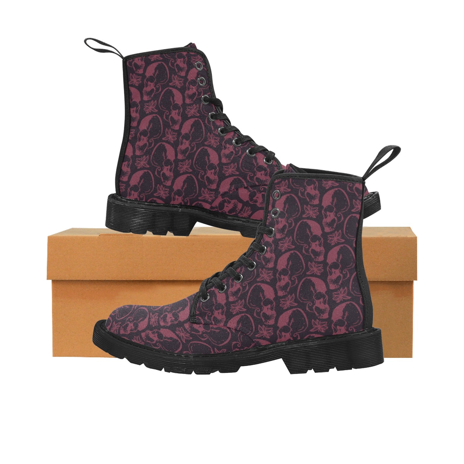Gothic Purple Skull Lace-Up Canvas Boots for Women - Punk Rock Ankle Booties for Halloween, Cosplay & Alternative Fashion
