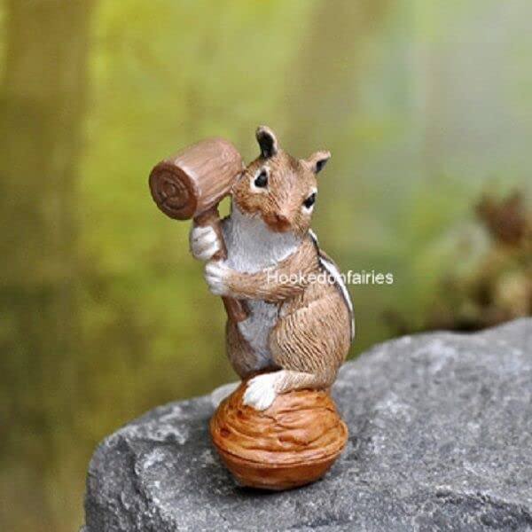 Miniature Chipmunk with Mallet GO 17456 - Whimsical Fairy Garden Figurine for Terrariums, Dollhouses & Outdoor Decor - Perfect for Gardens, Patios, Decks & Porches - Unique Yard Art & Home Decoration for Nature Lovers