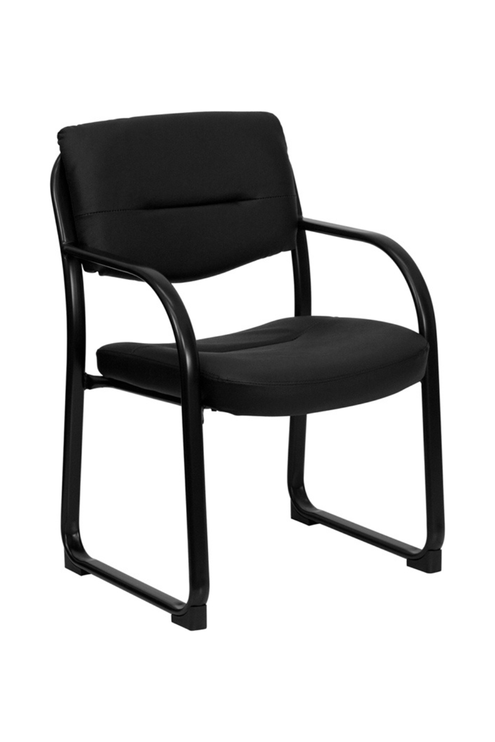 Premium FLASH Donny Black LeatherSoft Executive Side Reception Chair with Sled Base - Ergonomic Office Chair for Reception Areas, Waiting Rooms & Lobby Seating
