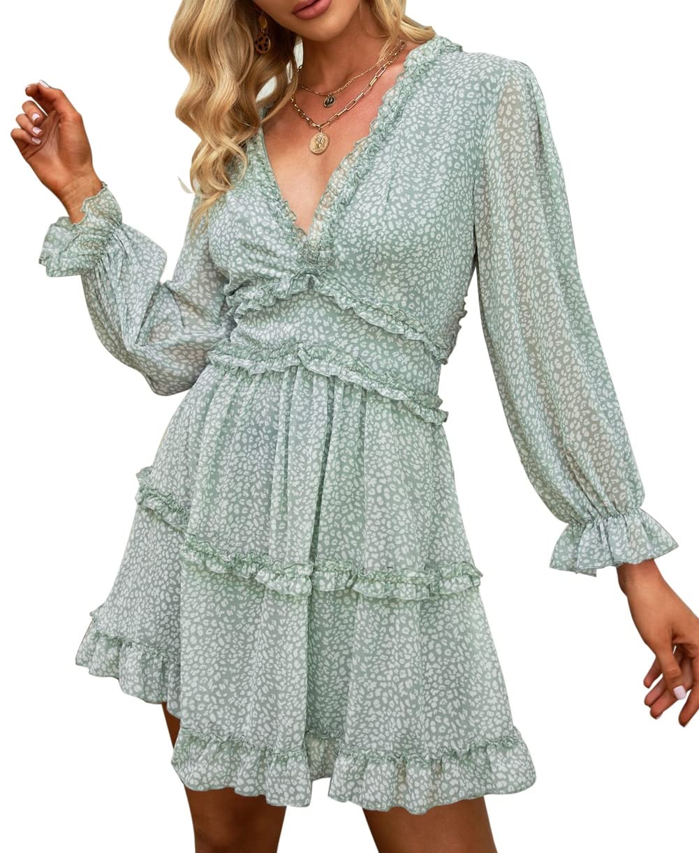 LEMAFER Women's Floral Ruffle Open Back Cocktail Dress - Elegant Swing Party Dress for Wedding, Evening Events & Special Occasions