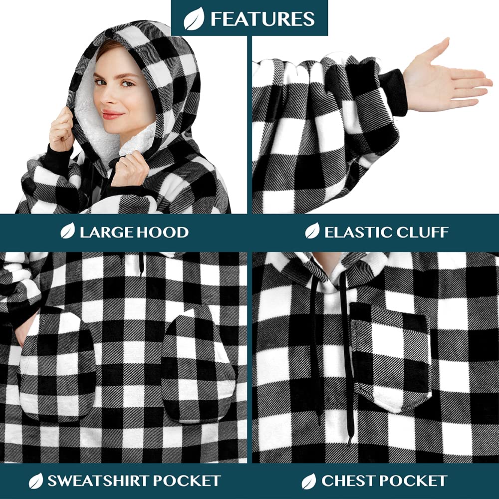 PAVILIA Wearable Blanket Hoodie for Women & Men - Sherpa Fleece Oversized Sweatshirt Blanket with Hood | Cozy Loungewear for Home, Camping & Outdoor Activities