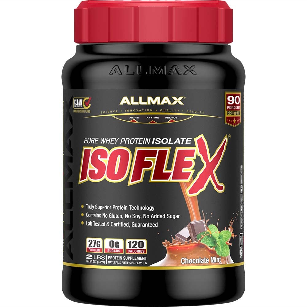 ALLMAX Nutrition ISOFLEX Whey Protein Powder - 27g Protein per Serving, Whey Protein Isolate, Chocolate Mint Flavor, 2lb (907g) for Muscle Recovery & Post-Workout Nutrition | Ideal for Gym, Fitness & Bodybuilding