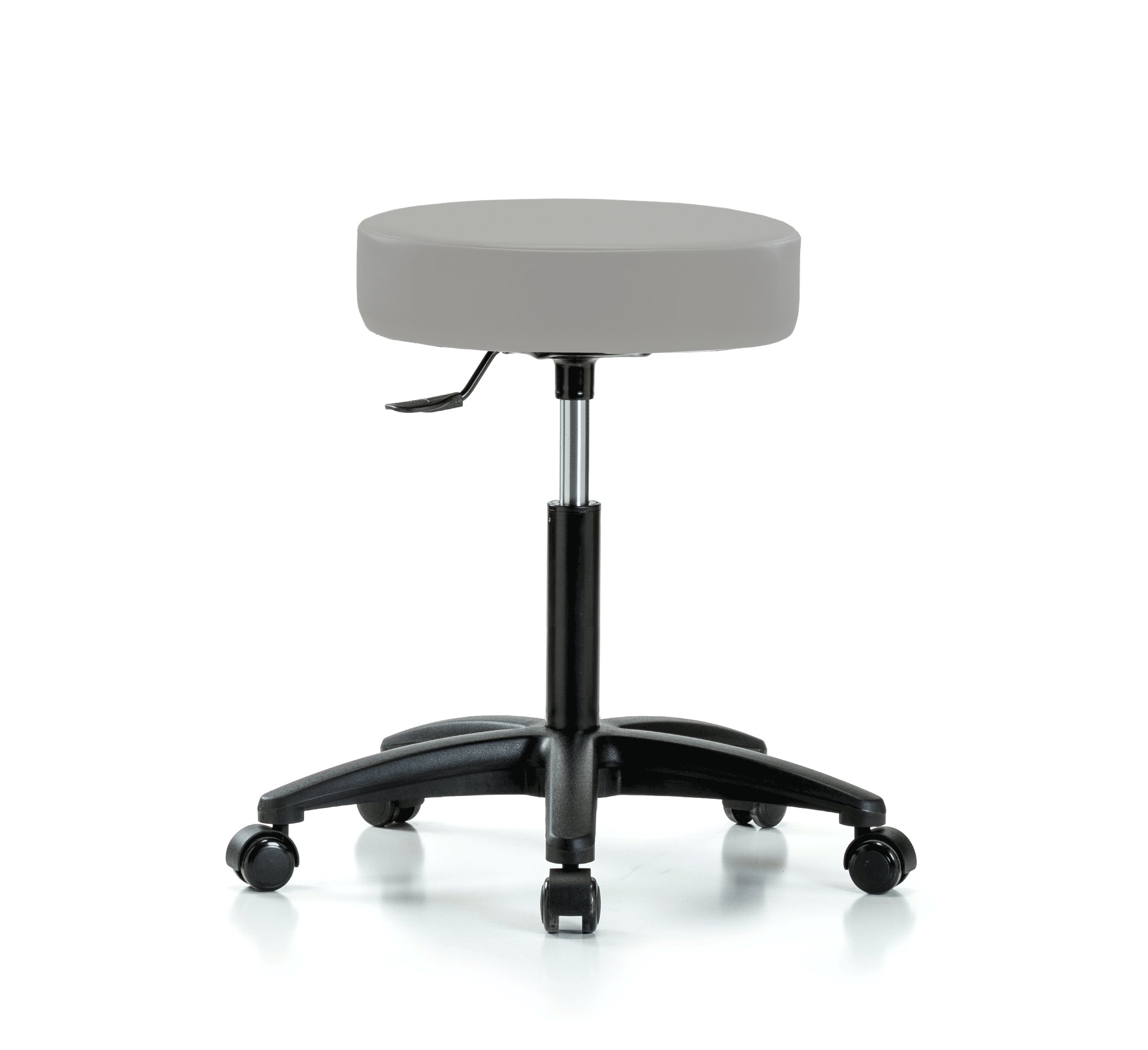 Adjustable Swivel Stool with Rolling Perch Seat - Grey Vinyl Stool for Workbench Height, Hardwood & Tile Floors - Perfect for Kitchen Islands, Garages & Home Office Workspaces