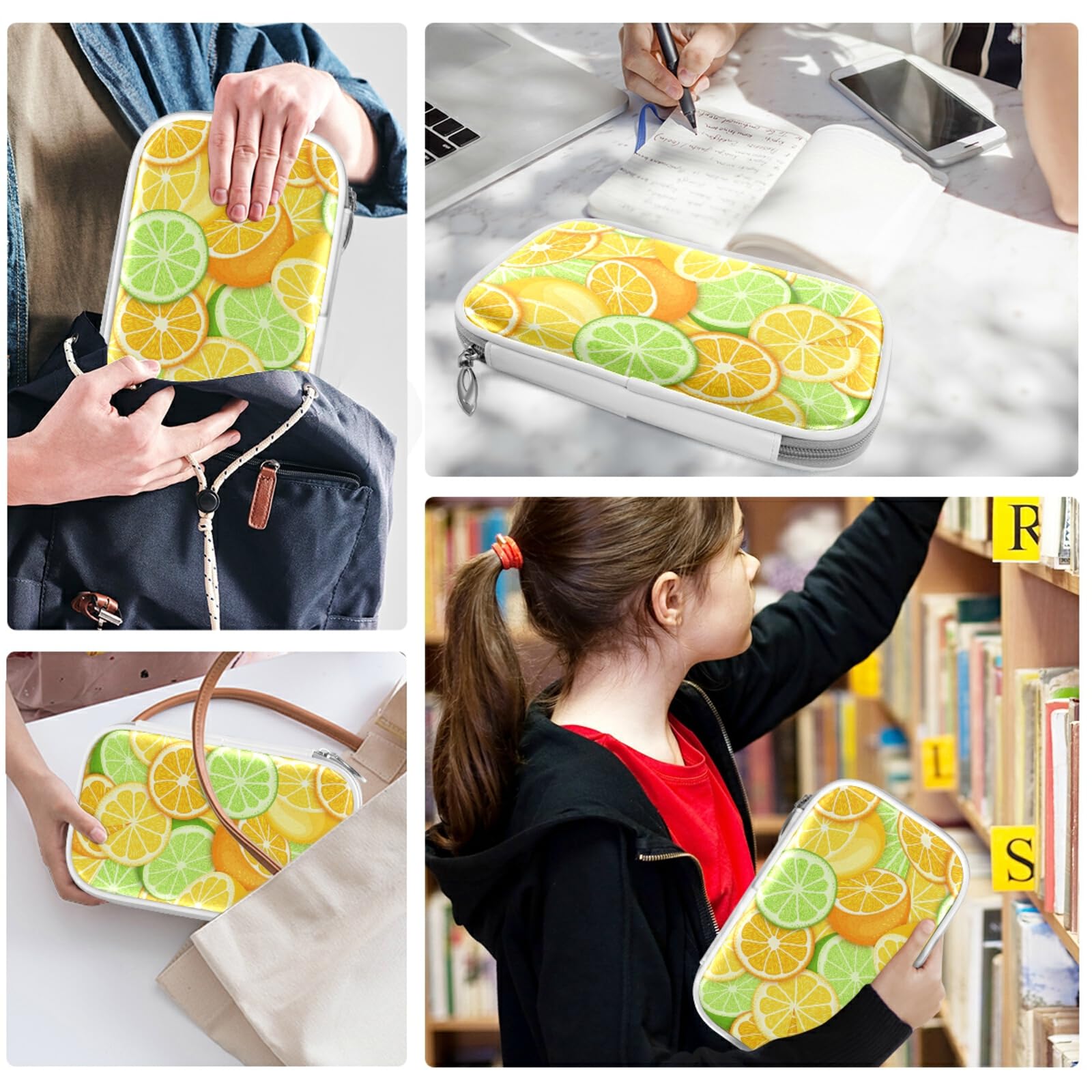 ZZKKO Summer Lemon Orange Pencil Case - Waterproof Zippered Pouch for School, Office & Travel - Perfect for Organizing Pens, Stationery, Makeup & Cosmetics (Ideal for Students, Artists & Professionals)