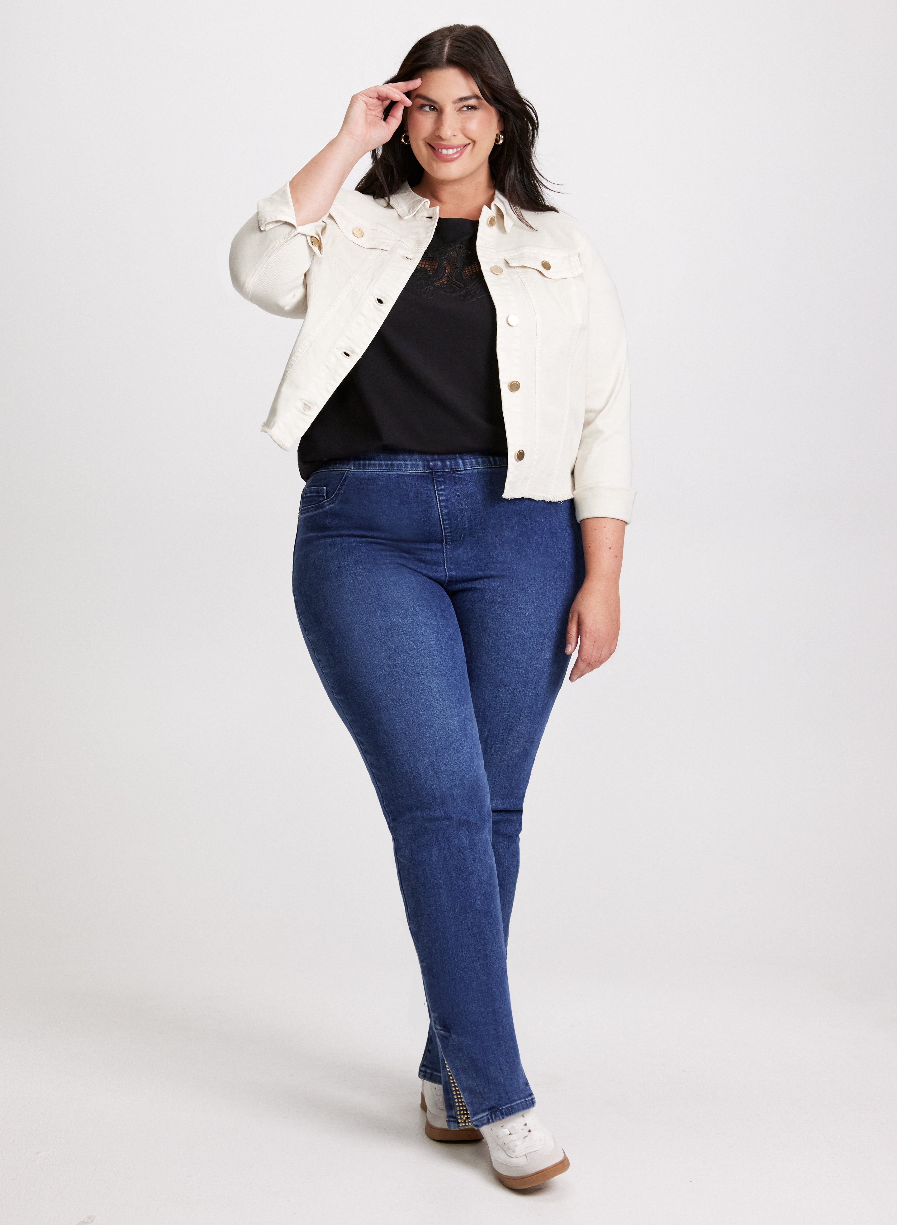 Cropped Denim Jacket & Stretch Pull-On Jeans for Women - Trendy Distressed Denim Set, Casual Outfit for Spring & Summer | Perfect for Streetwear, Date Night & Weekend Outings